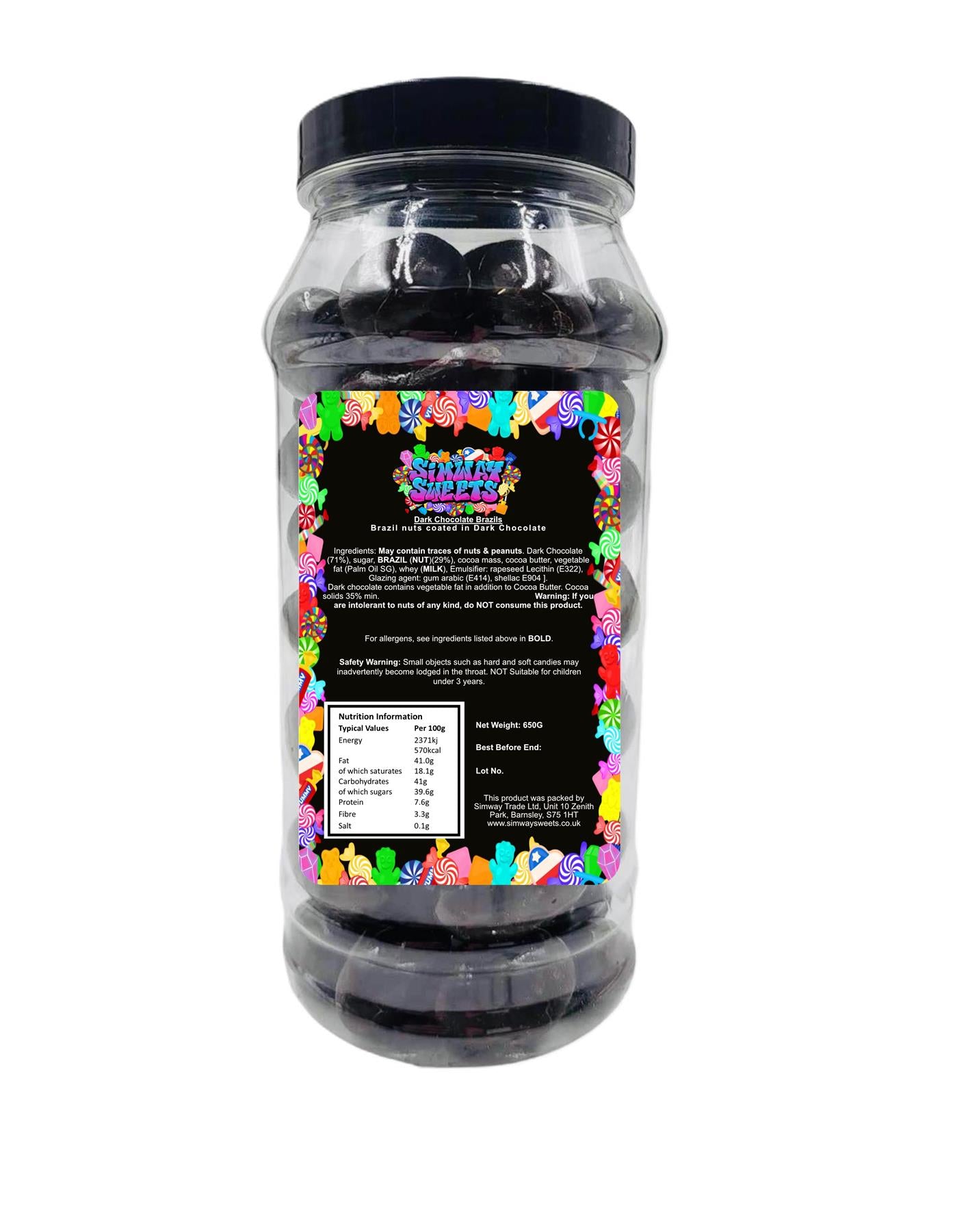 Dark Chocolate Brazil Nuts Choc Brazils Retro Sweets Gift Jar - 650g