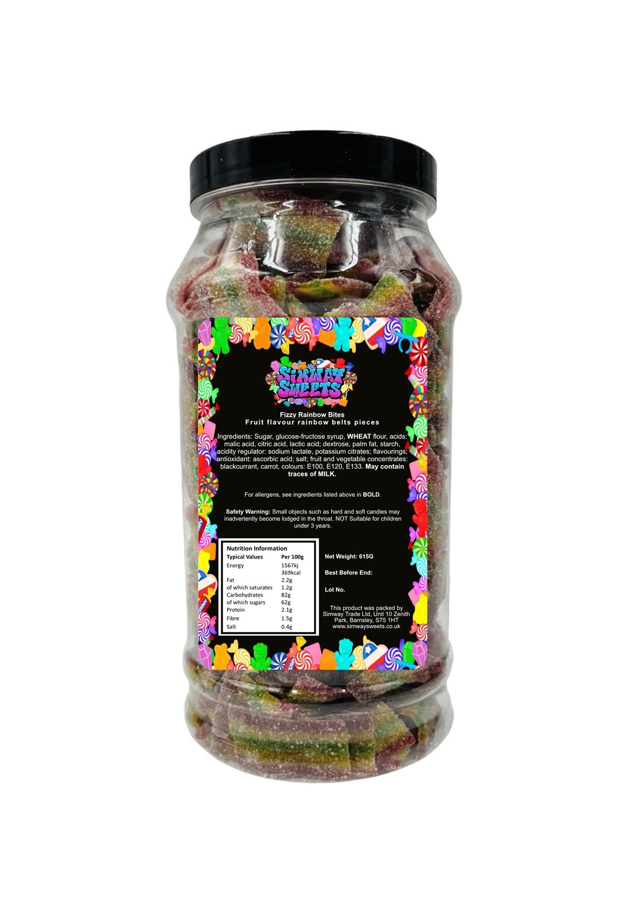 Fizzy Rainbow Belts Bites Retro Sweets Gift Jar - 615g