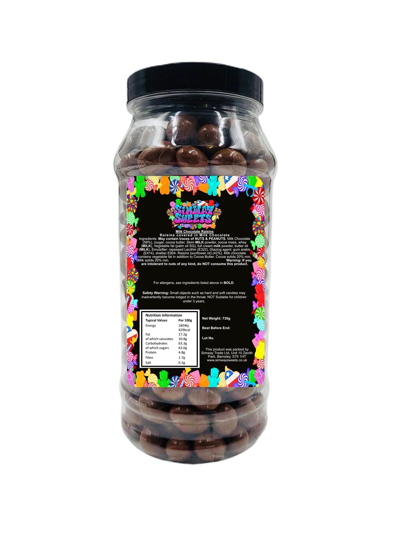 Milk Chocolate Raisins Choc Raisins Retro Sweets Gift Jar - 730g