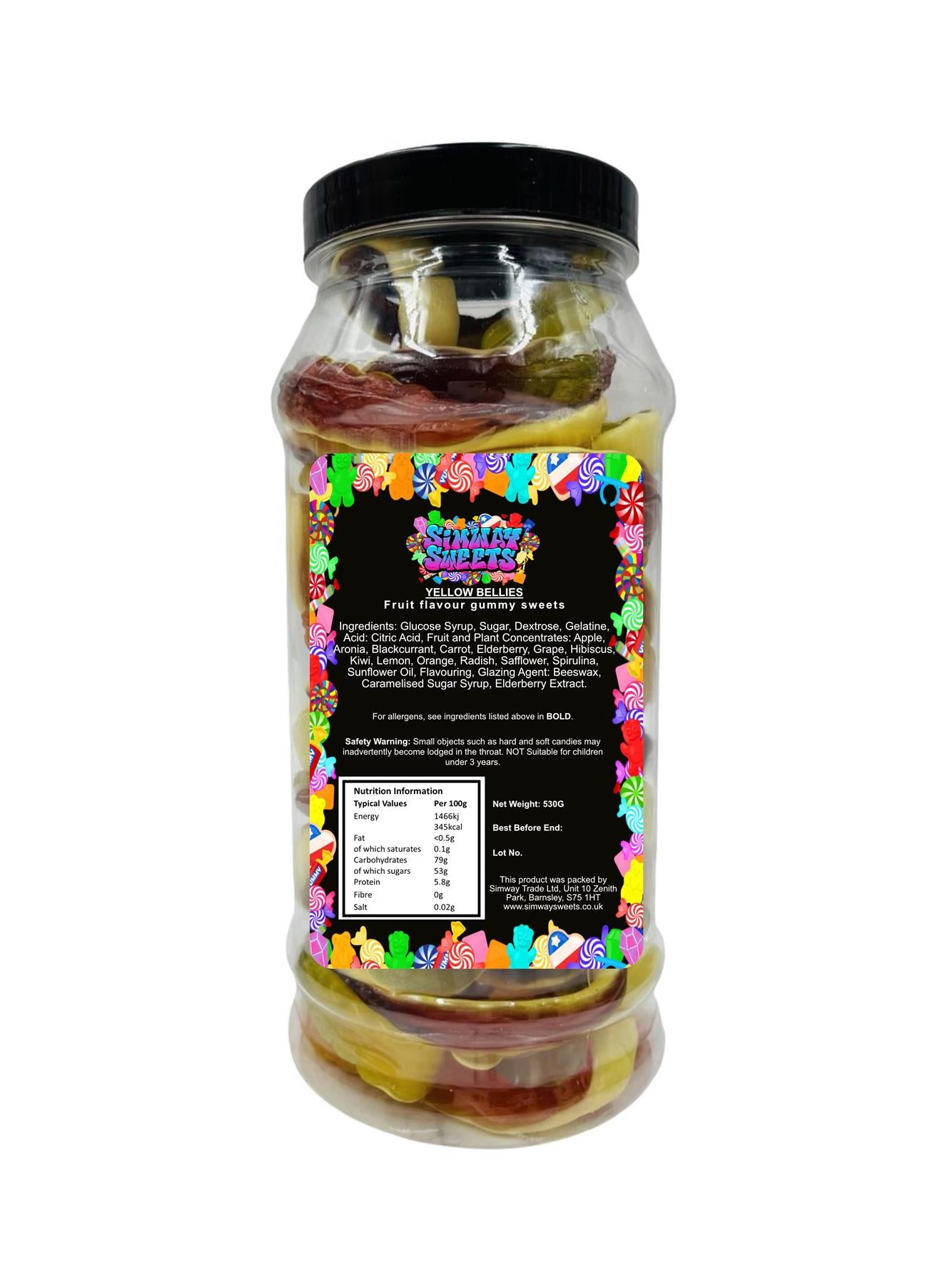 Haribo Yellow Bellies Gummy Foam Snakes Retro Sweets Gift Jar - 530g