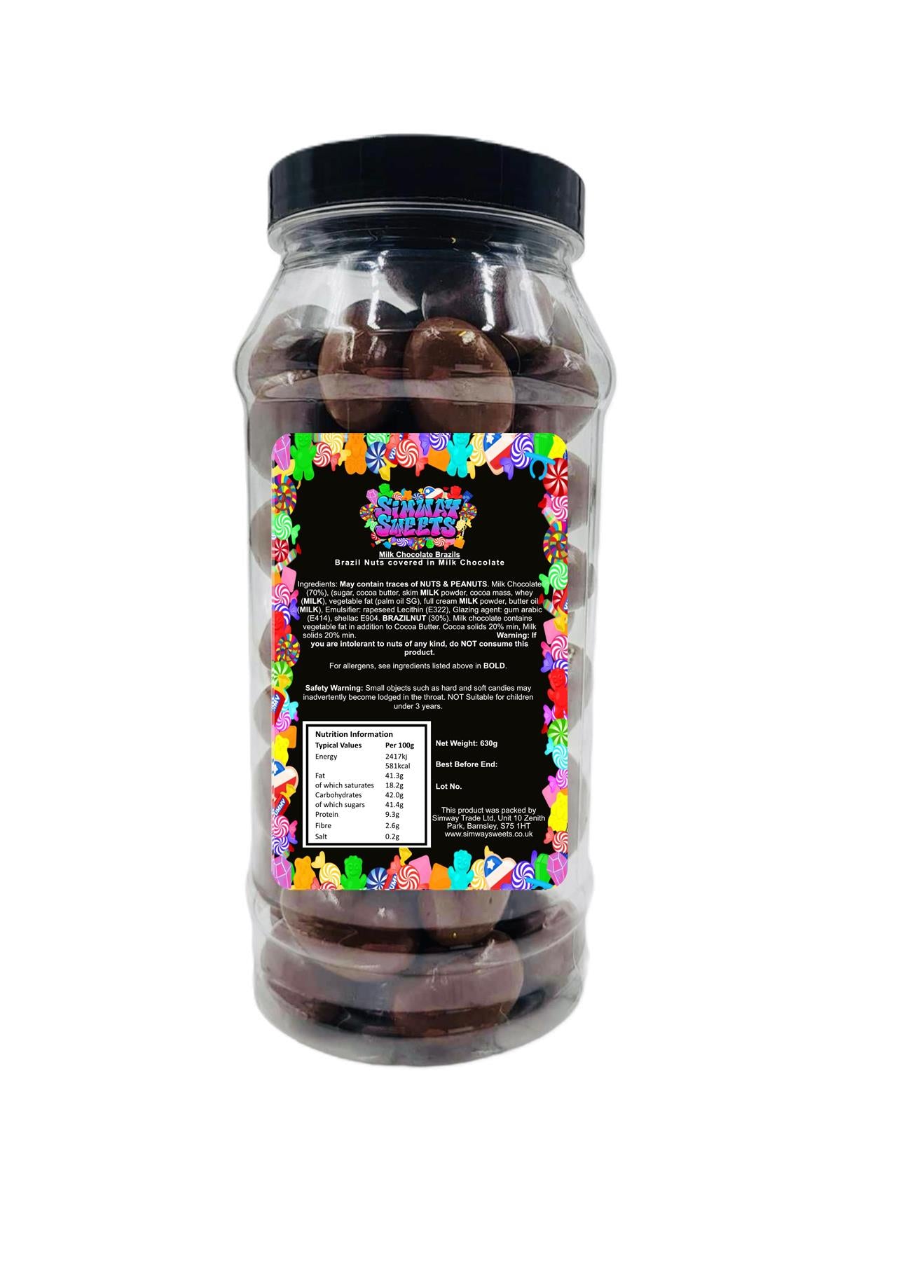 Milk Chocolate Brazil Nuts Choc Brazils Retro Sweets Gift Jar - 630g