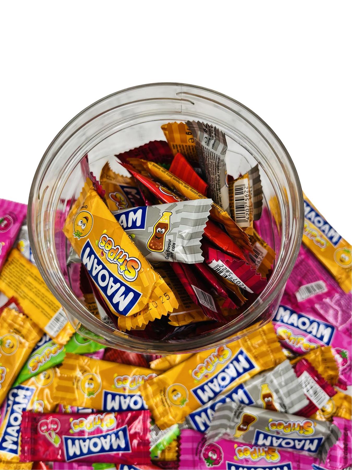 Simway Sweets Jar 535g - Maoam Stripes Mini Bars Mix - Individually Wrapped Sweets - Approximately 60 Pieces