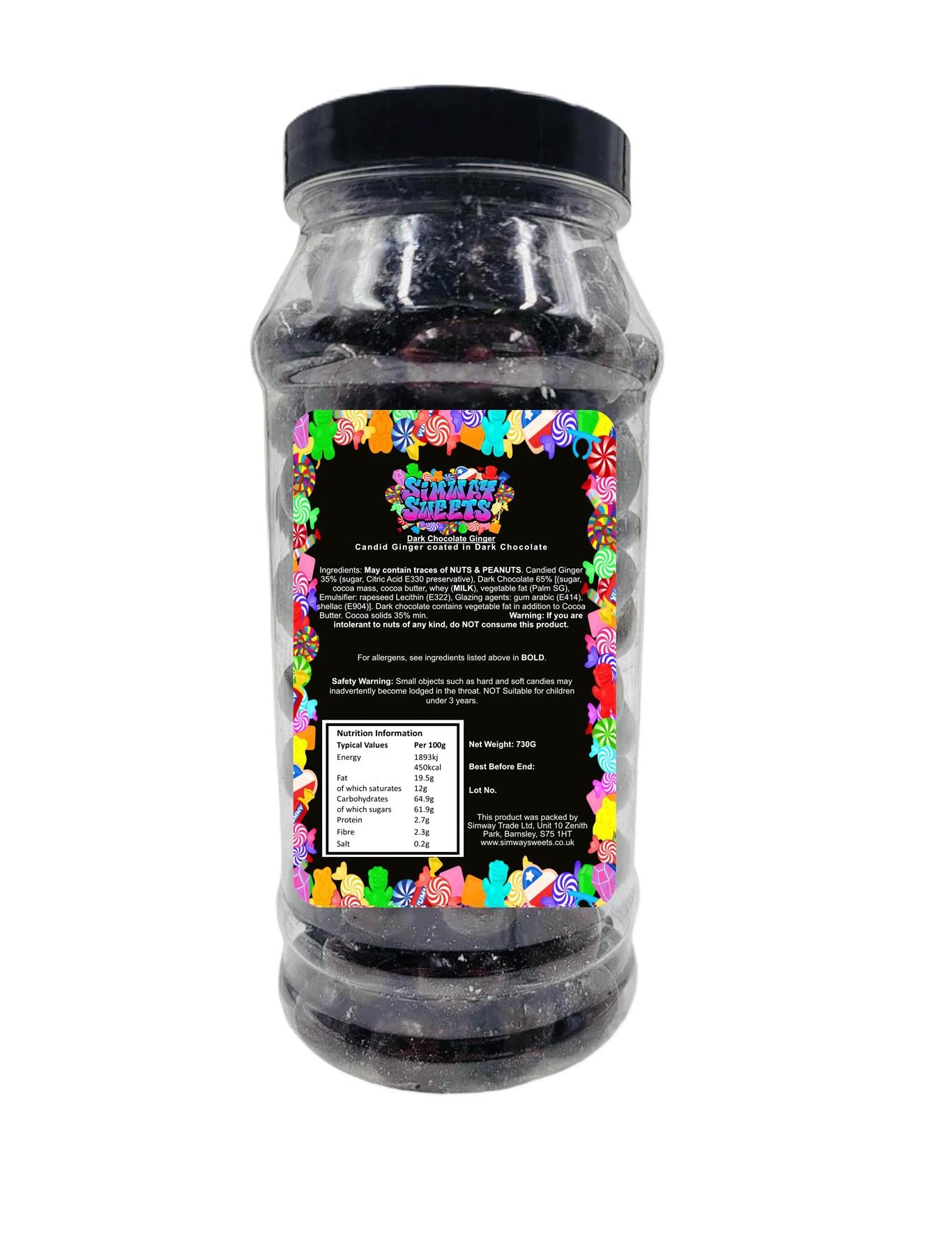Dark Chocolate Ginger Retro Sweets Gift Jar - 730g