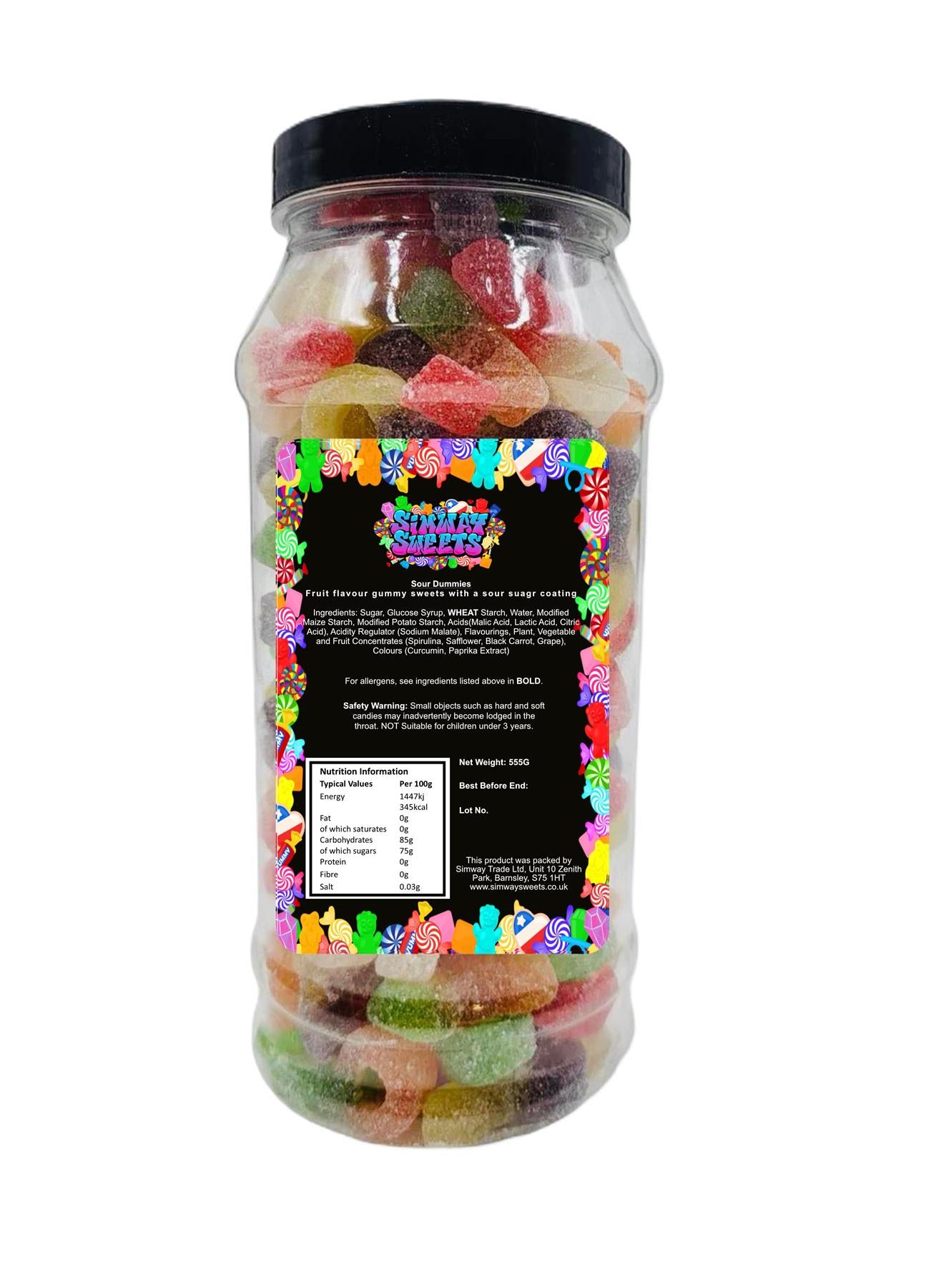 Fizzy Sour Dummies Sweets Gummy Jelly Retro Sweets Gift Jar - 555g