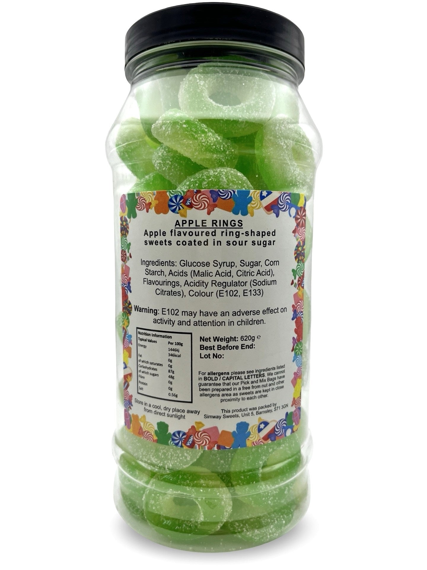Sour Apple Rings Retro Fizzy Gummy Sweets Gift Jar - 620g