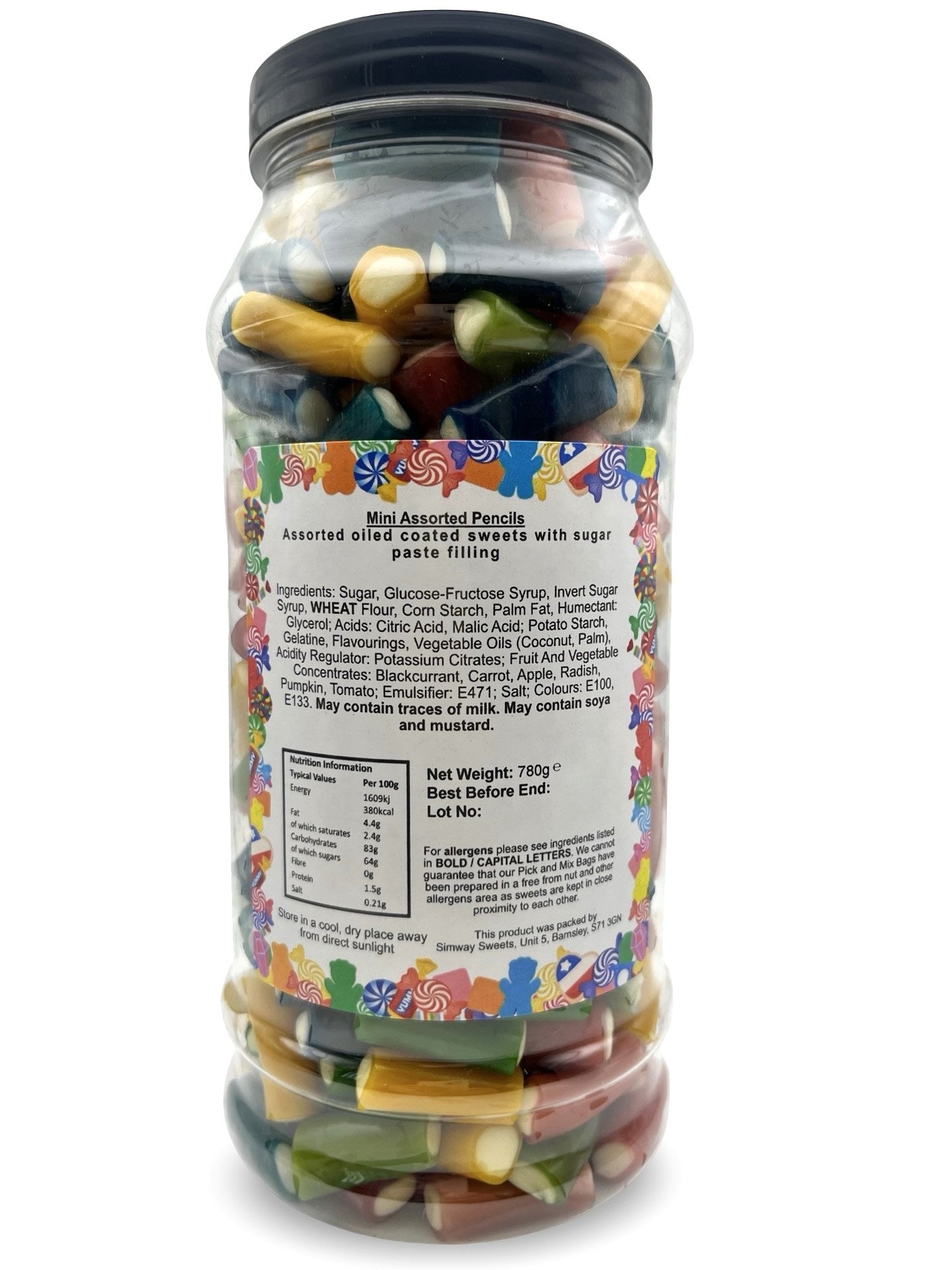 Assorted Pencils Mini Pencil Bites Retro Sweets Gift Jar - 780g