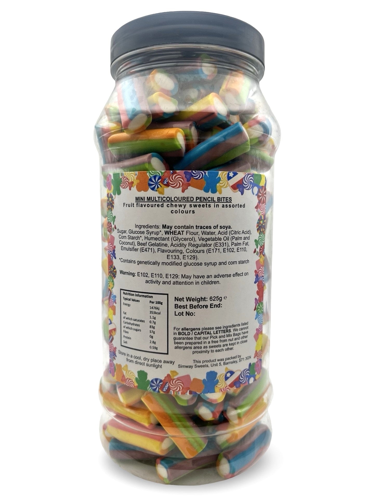 Multi Coloured Pencil Bites Retro Gummy Sweets Gift Jar - 625g