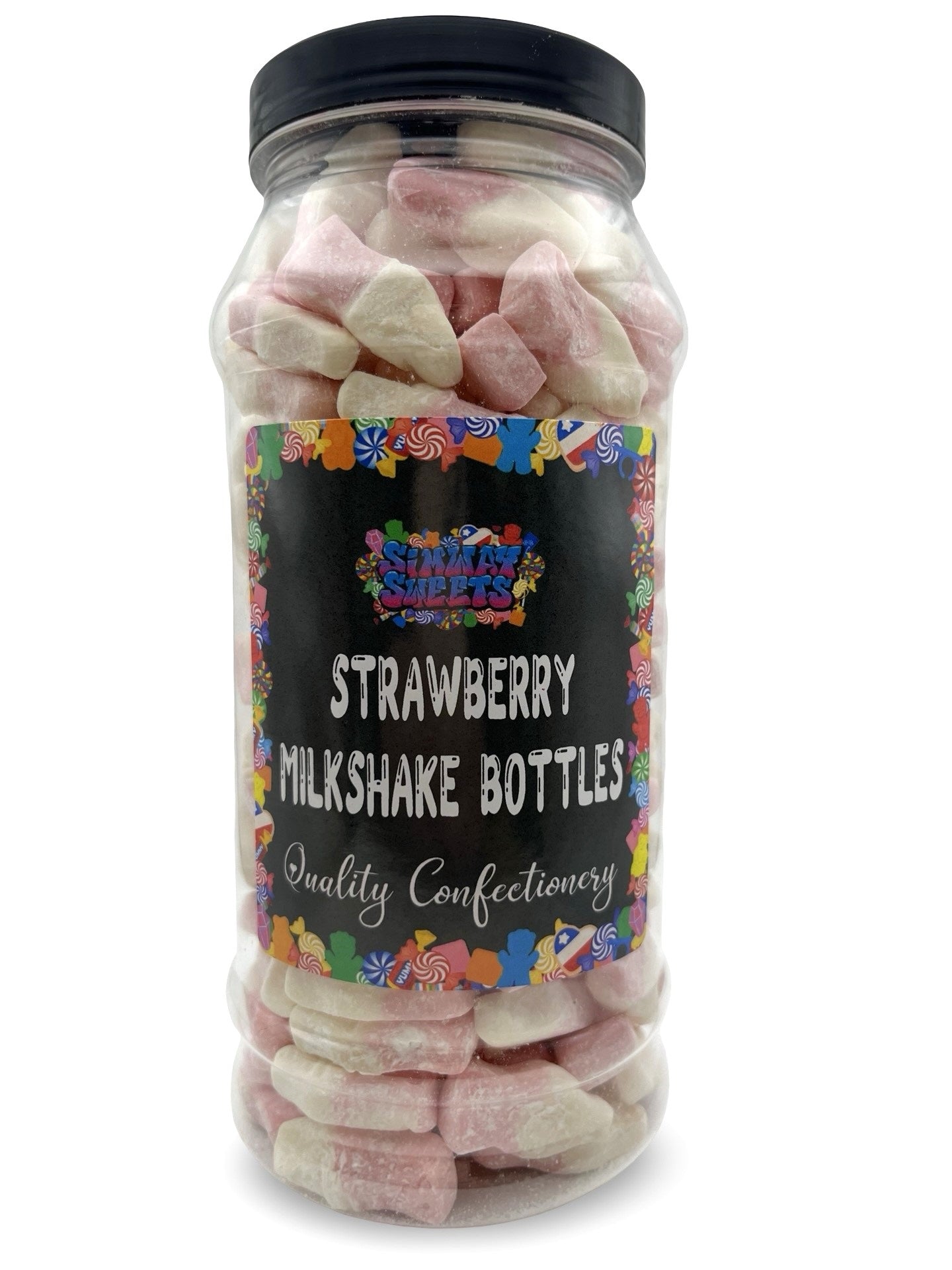 Strawberry Milkshake Bottles (Dusted) Retro Sweets Gift Jar - 485g
