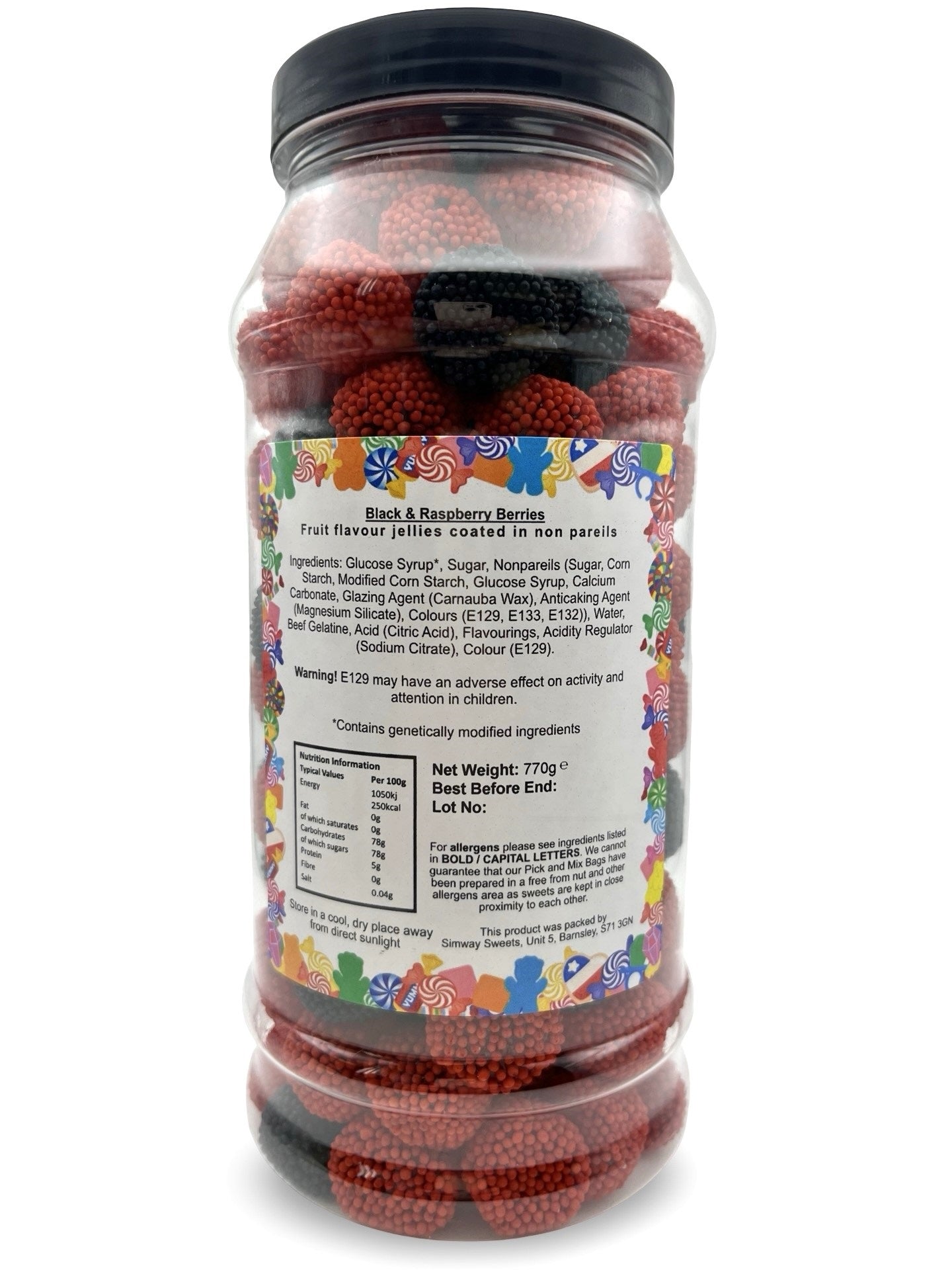 Black & Raspberry Berries Gummy Retro Sweets Gift Jar - 770g