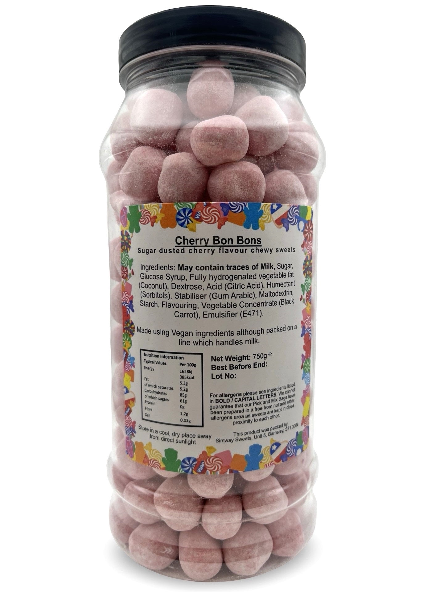 Cherry Flavour BonBons Retro Sweets Bon Bons Gift Jar - 750g