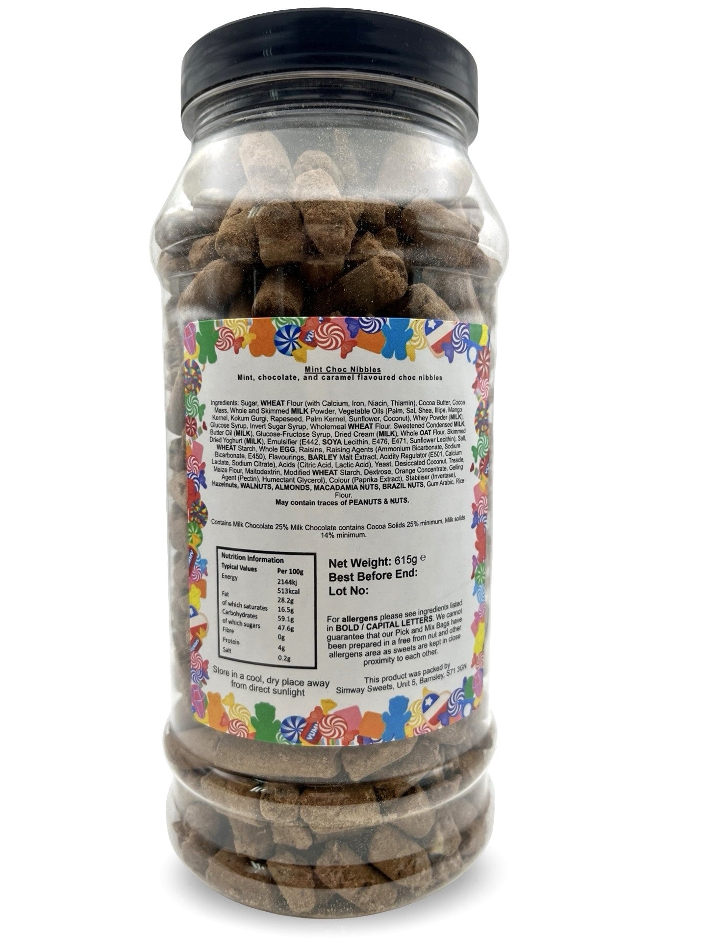 Mint Flavour Choc Nibbles Retro Sweets Gift Jar - 615g