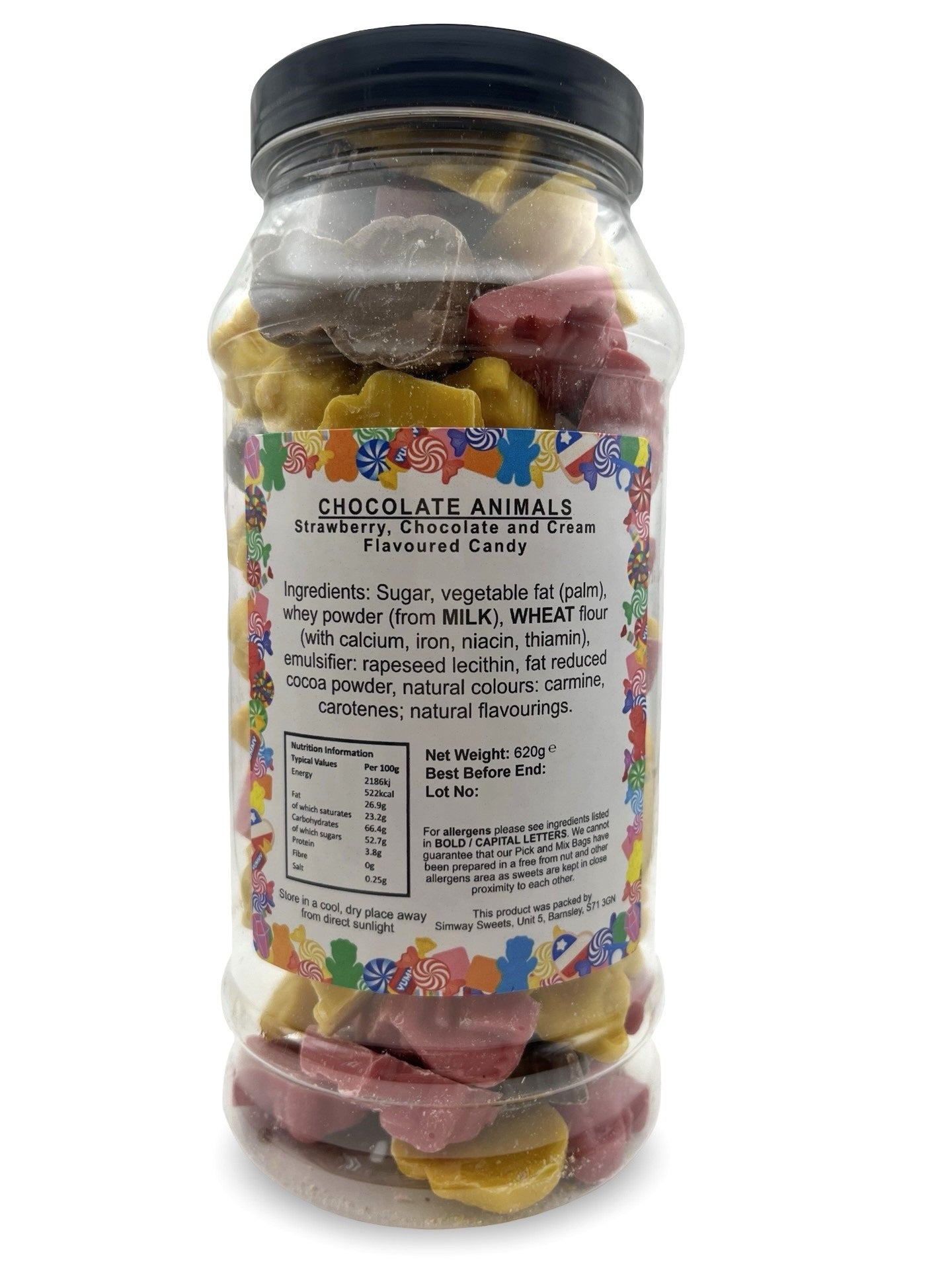 Chocolate Animal Shapes Milk, White & Pink Chocolate Retro Sweets Gift Jar - 620g
