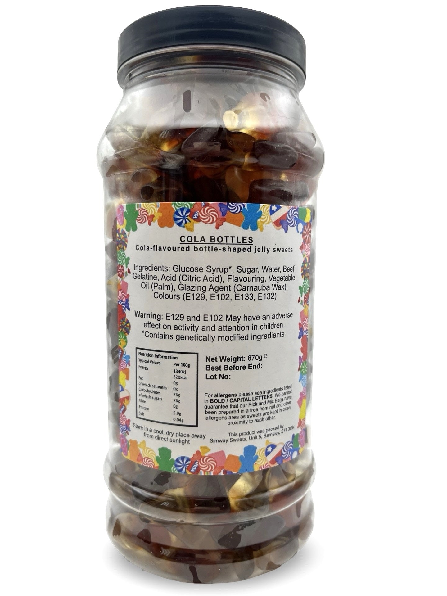 Cola Bottles Retro Sweets Cola Flavoured Gummy Sweets Gift Jar - 870g