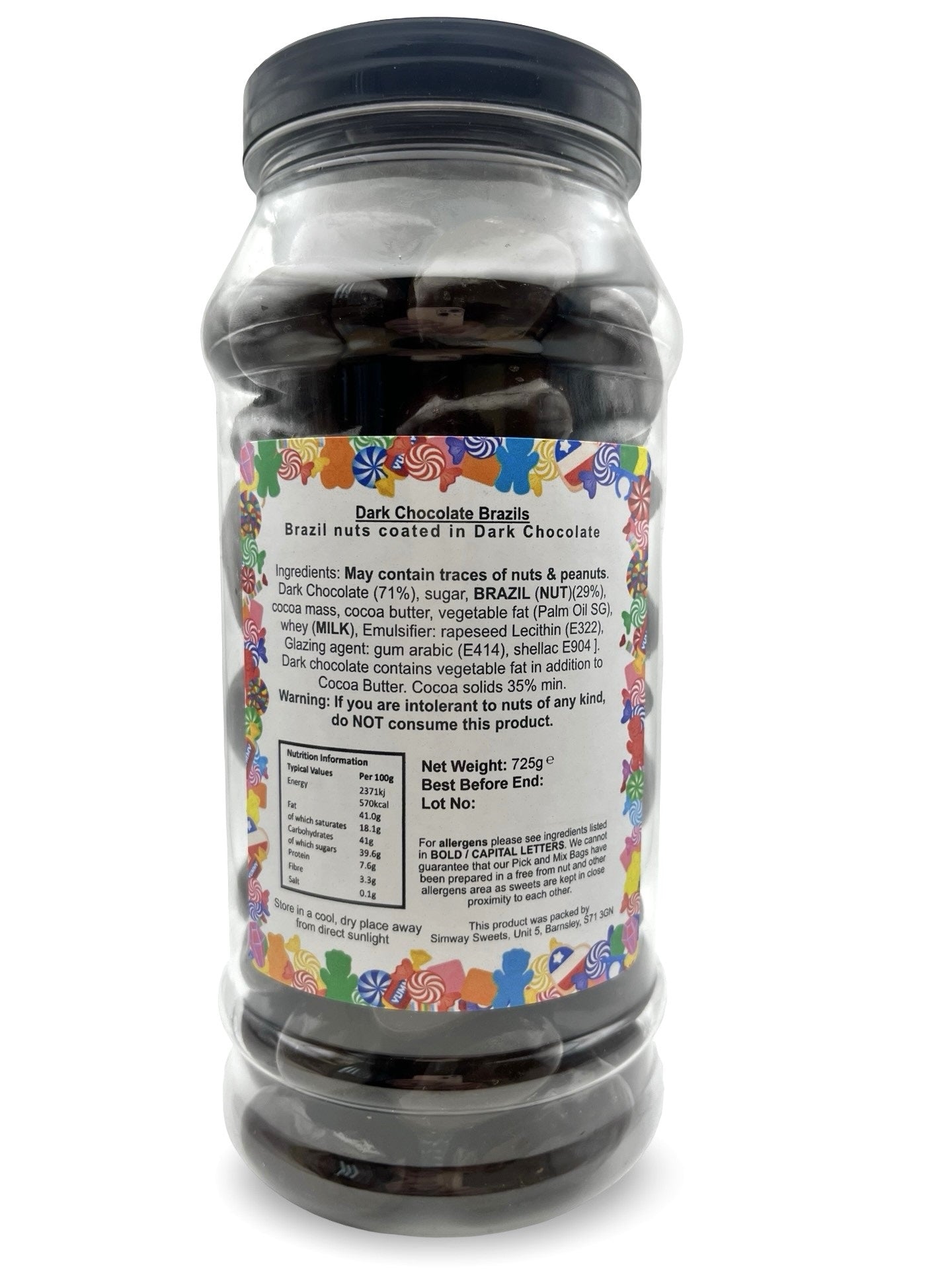 Dark Chocolate Brazil Nuts Choc Brazils Retro Sweets Gift Jar - 725g