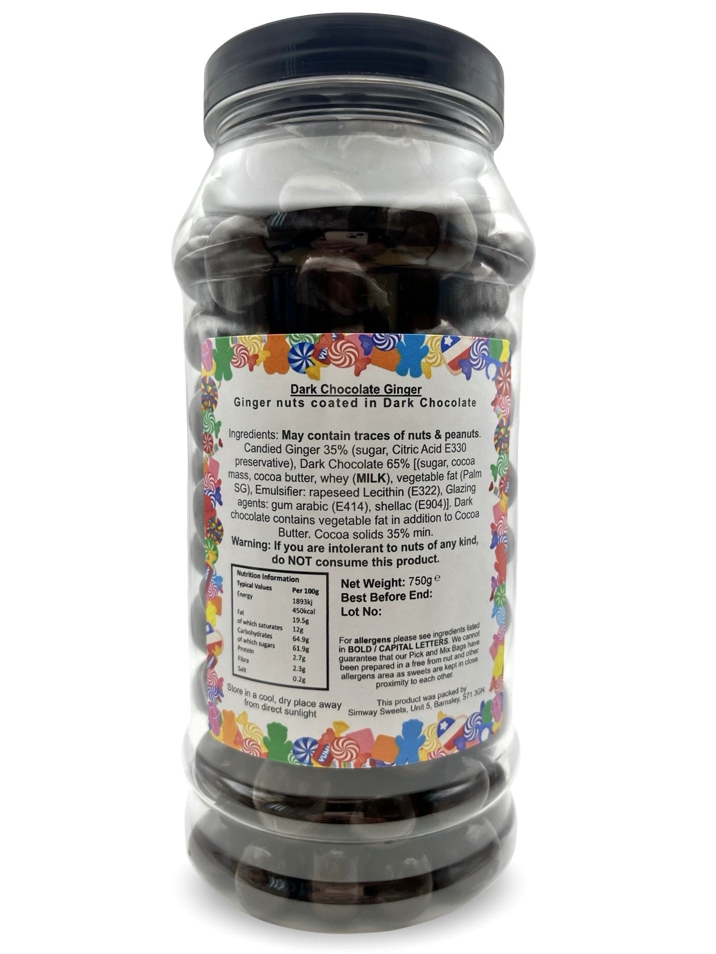 Dark Chocolate Ginger Retro Sweets Gift Jar - 750g
