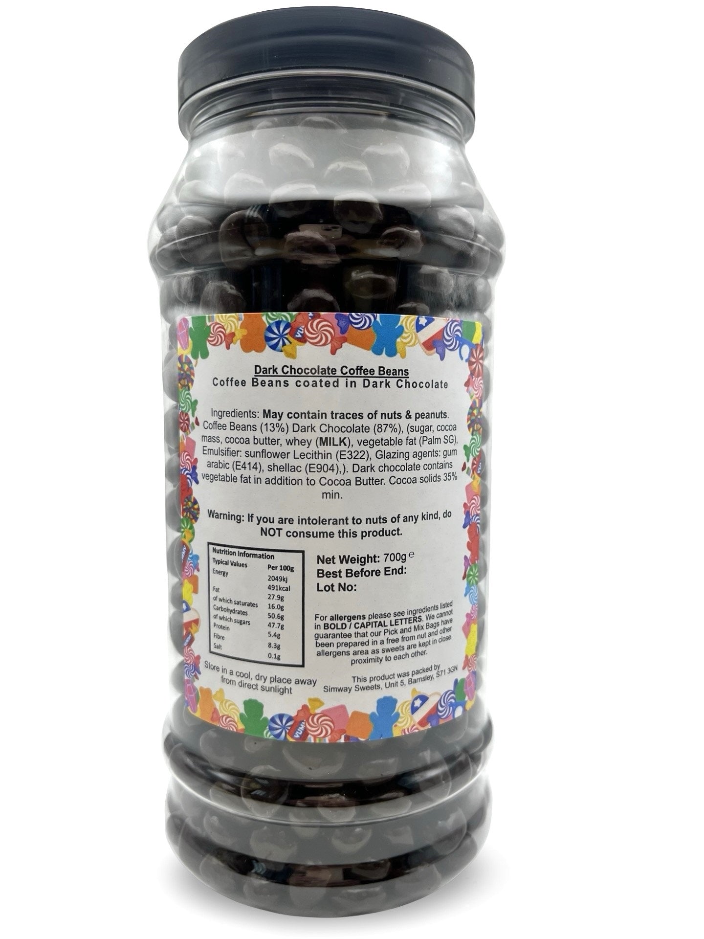 Dark Chocolate Coffee Beans Retro Sweets Gift Jar - 700g