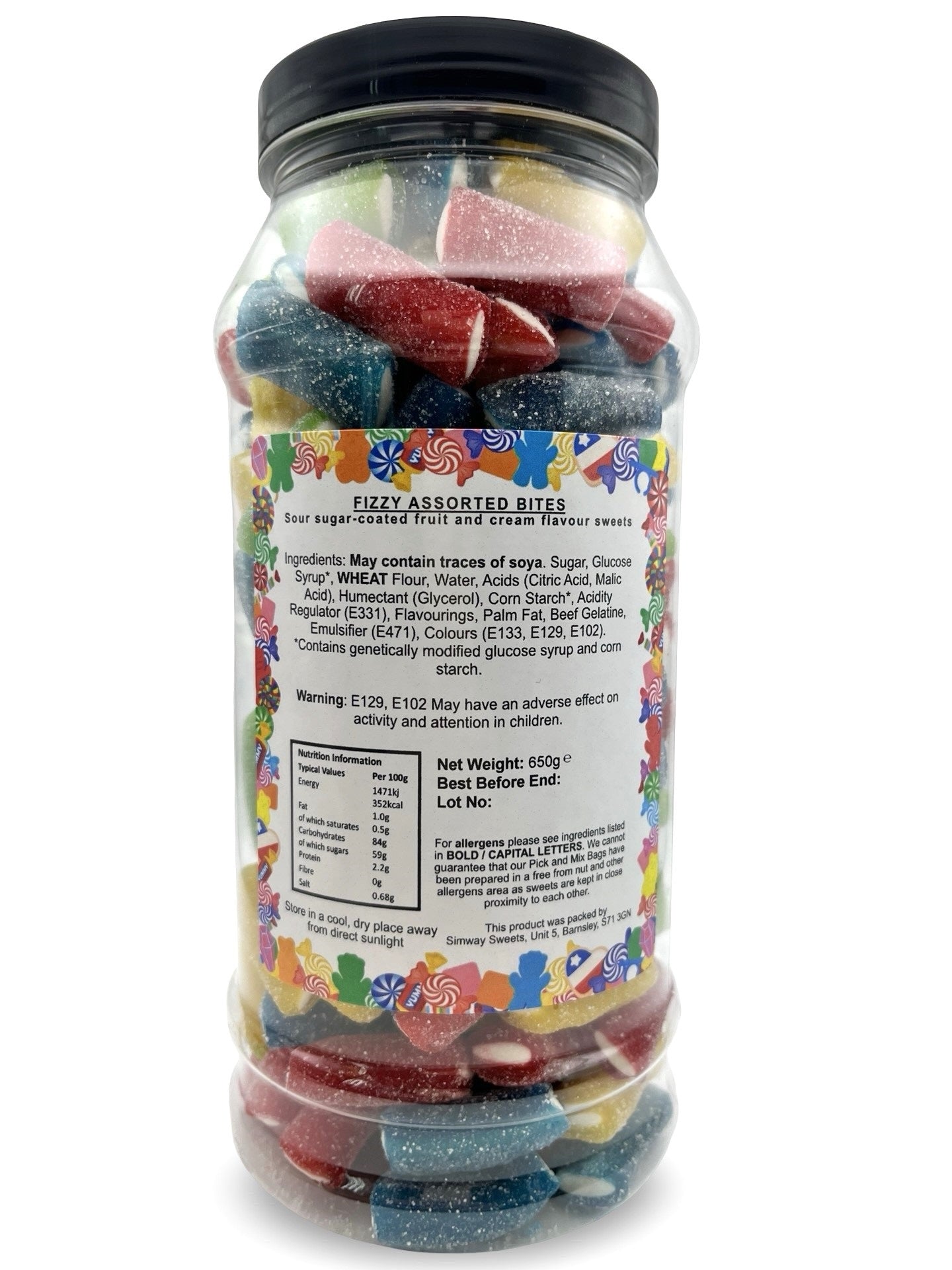 Fizzy Assorted Pencil Bites Sweets Gummy Jelly Retro Sweets Gift Jar - 650g