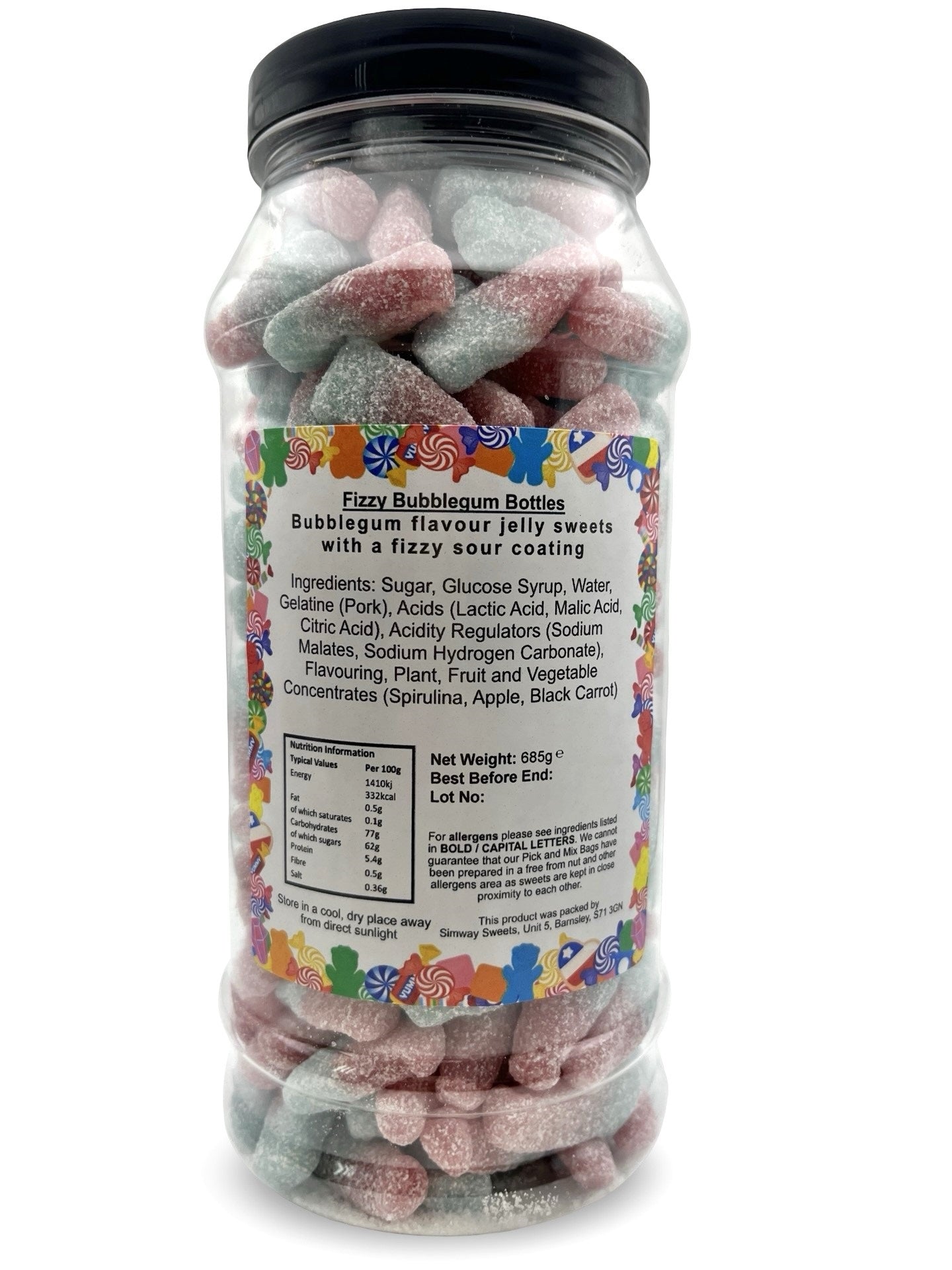 Fizzy Bubblegum Bottles Pink and Blue Bottles Retro Sweets Gift Jar - 685g