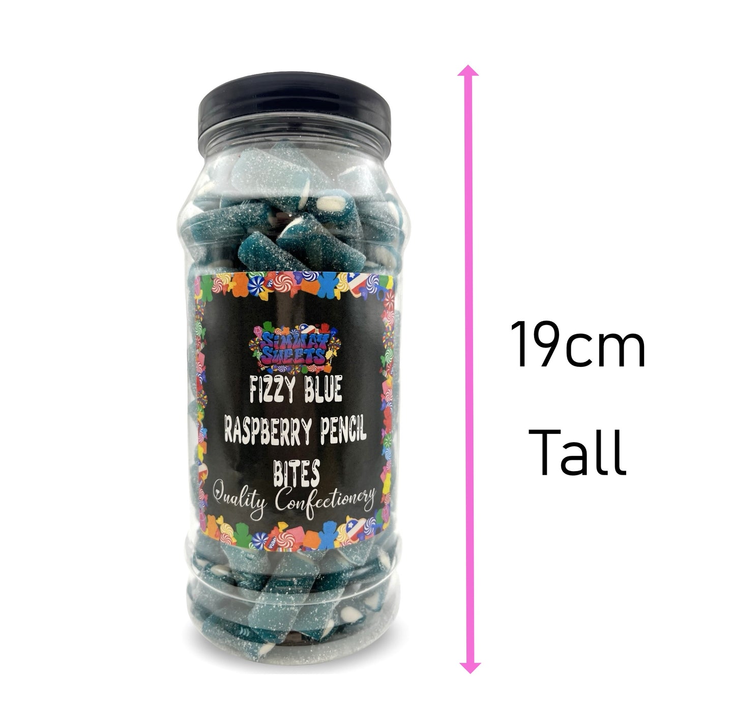 Fizzy Blue Raspberry Pencil Bites Retro Sour Gummy Sweets Gift Jar - 660g
