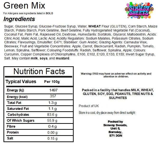 Green Pick & Mix Sweets Selection, Fizzy and Non-Fizzy Gummy Mix