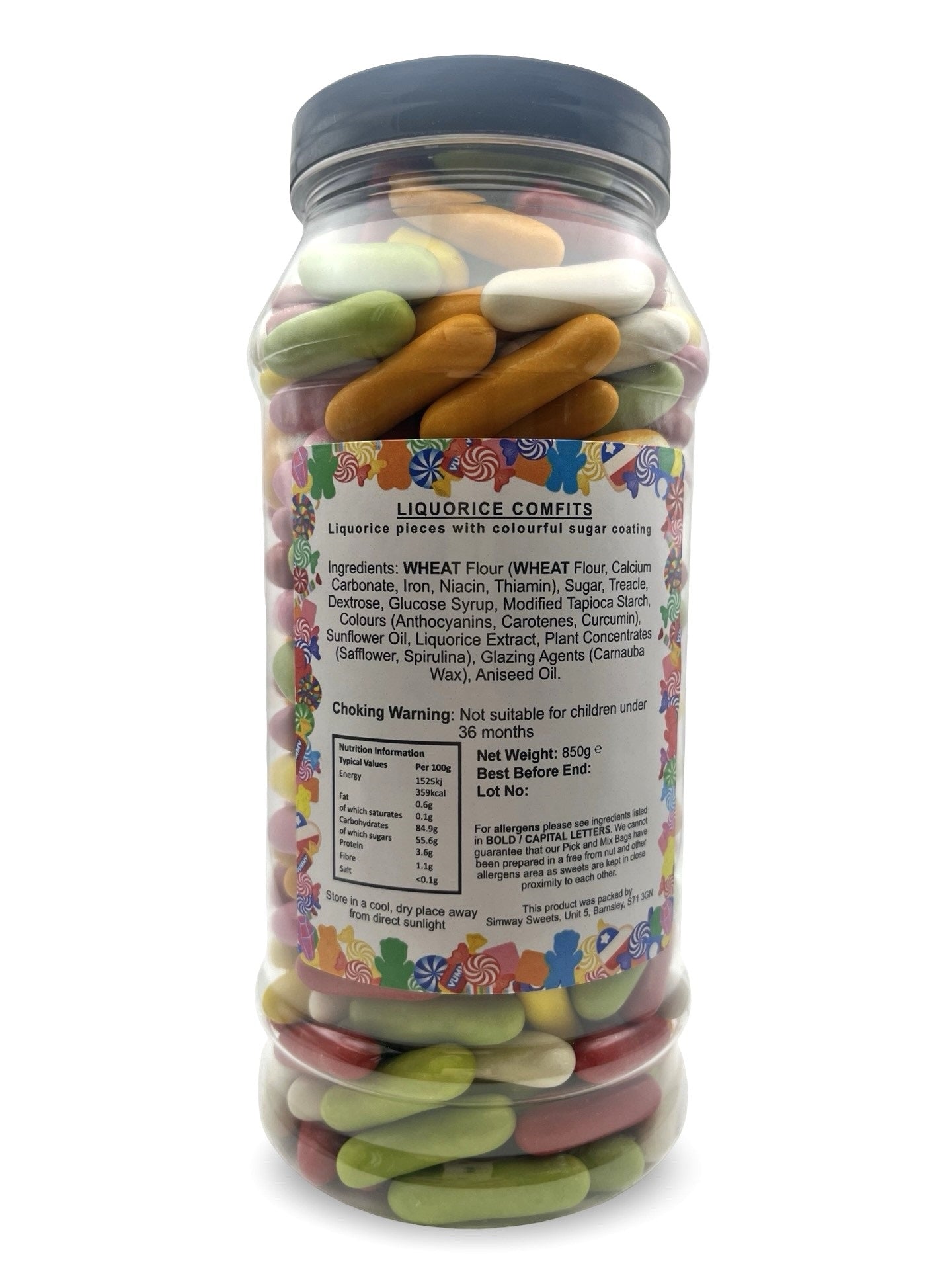 Liquorice Comfit Torpedoes Sweets Gift Jar - 850g