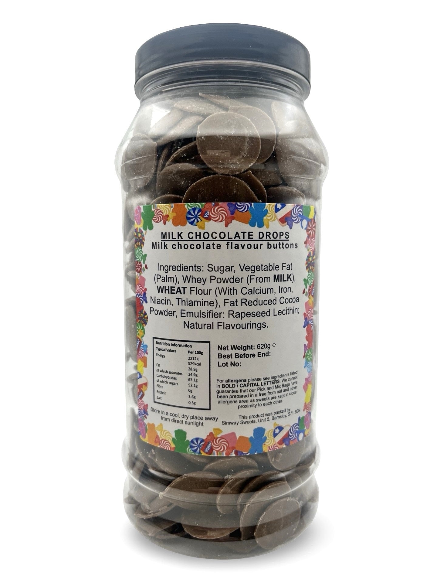 Milk Chocolate Buttons Drops Retro Sweets Gift Jar - 620g