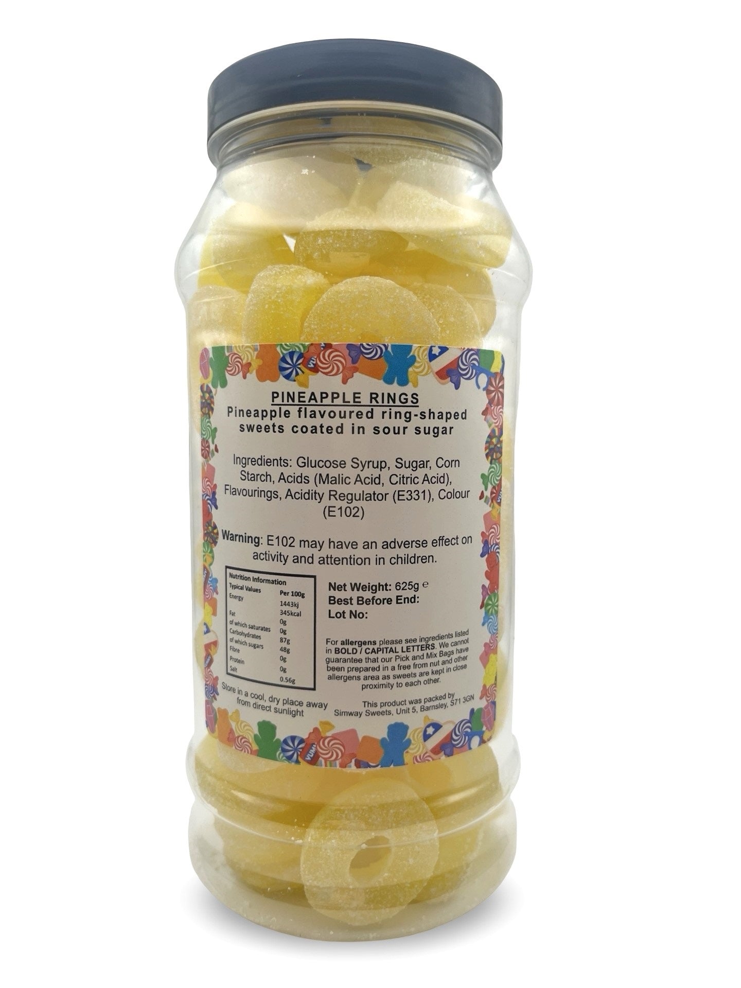 Sour Pineapple Rings Retro Fizzy Gummy Sweets Gift Jar - 625g