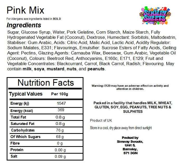Pink Pick & Mix Sweets Selection, Fizzy and Non-Fizzy Gummy Mix