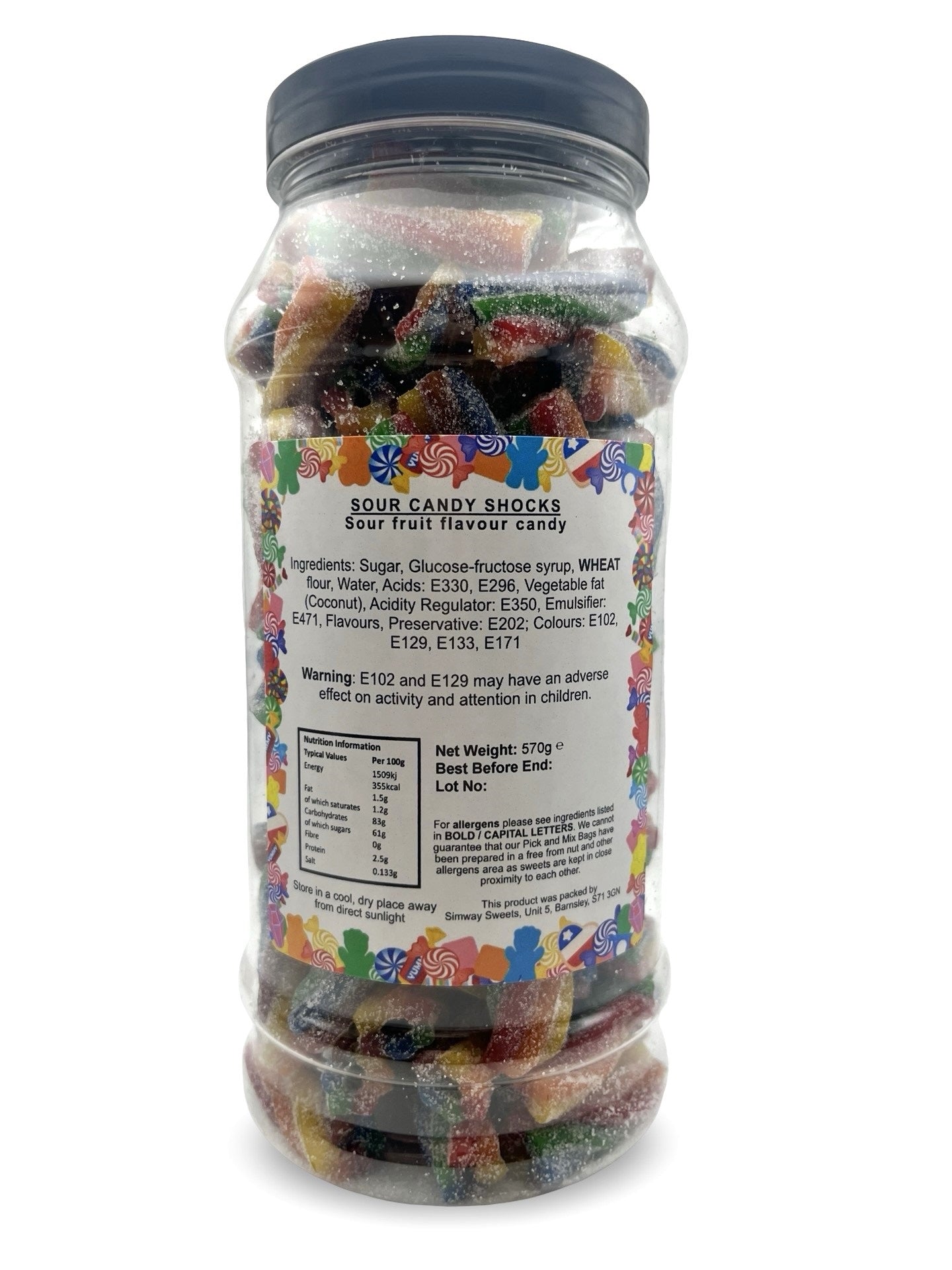Rainbow Sour Candy Shocks Retro Fizzy Gummy Sweets Gift Jar - 570g