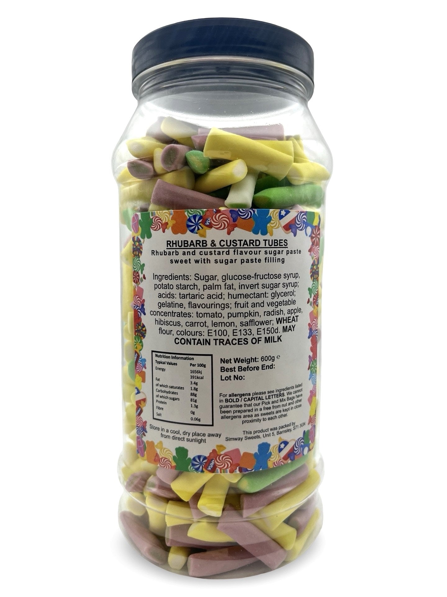 Rhubarb & Custard Tubes Gummy Retro Sweets Gift Jar - 600g
