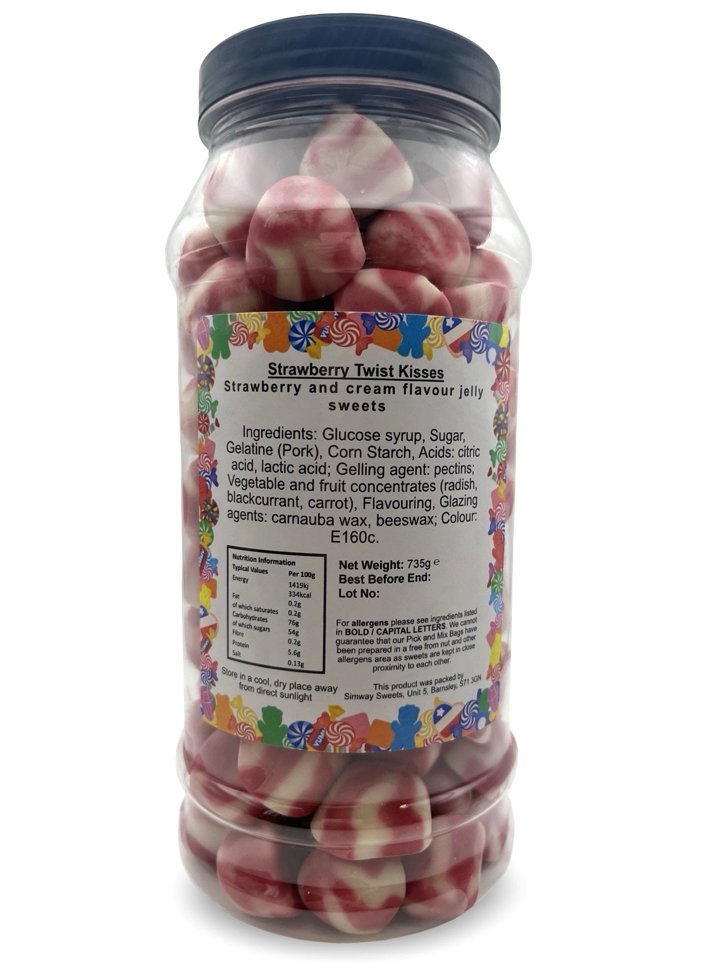 Strawberry Twist Kisses Jelly Gummy Retro Sweets Gift Jar - 735g