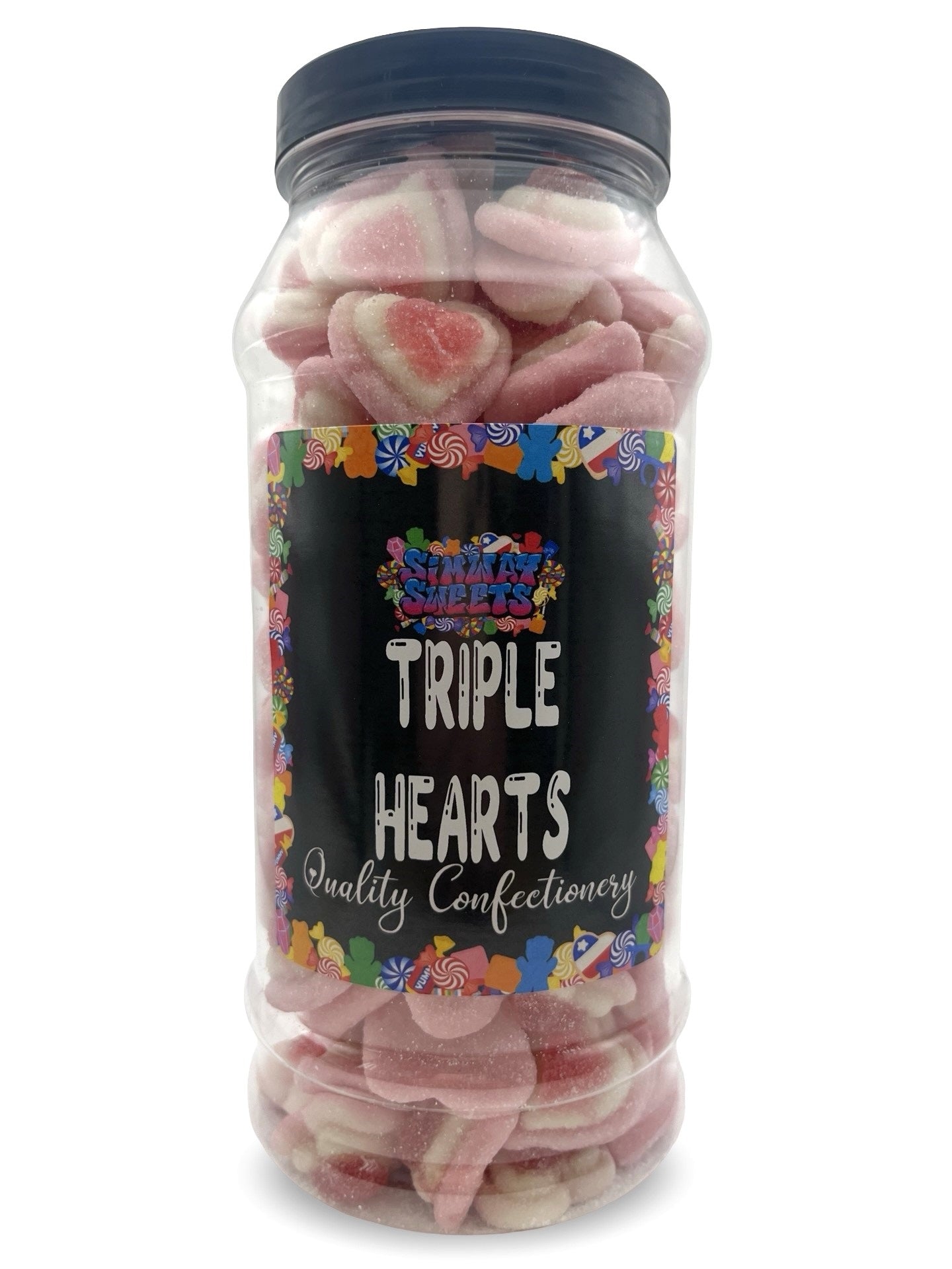 Strawberry & Cream Triple Hearts Retro Sweets Gift Jar - 600g