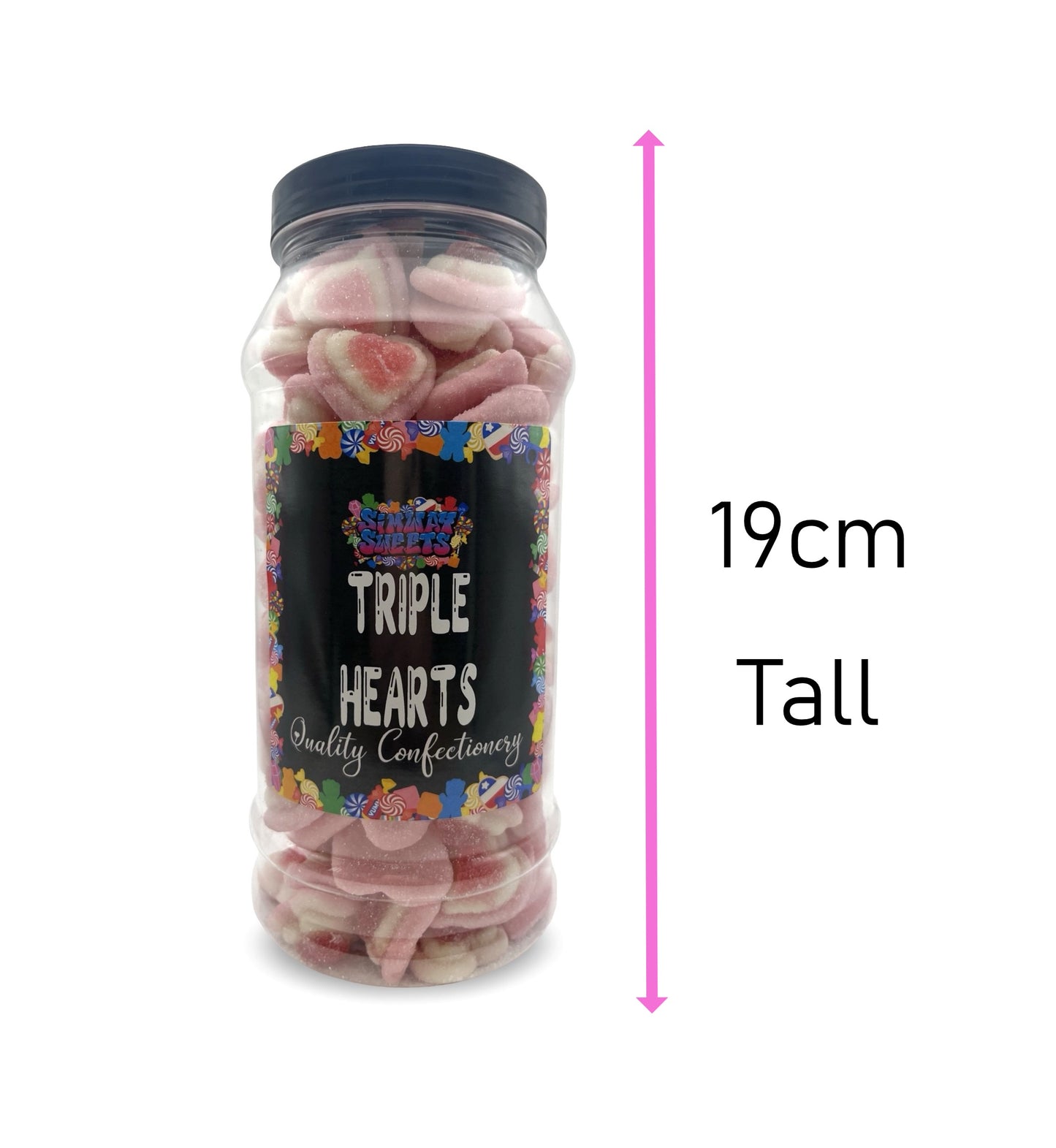 Strawberry & Cream Triple Hearts Retro Sweets Gift Jar - 600g