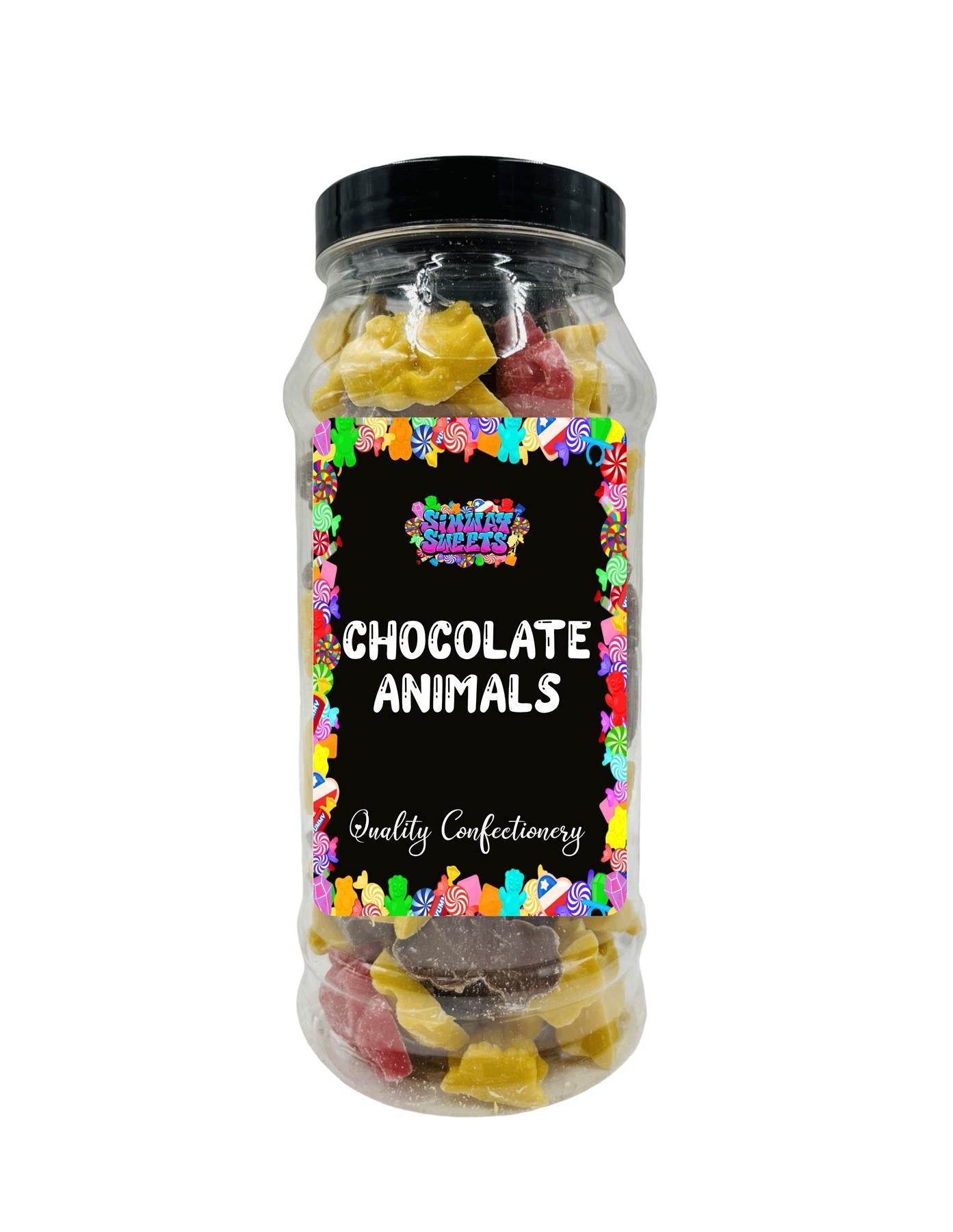 Chocolate Animal Shapes Milk, White & Pink Chocolate Retro Sweets Gift Jar - 485g