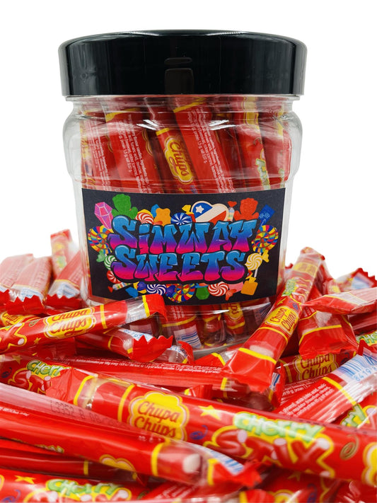 Simway Sweets Jar 850g - Chupa Chups Cherry Stix - Individually Wrapped Sweets - Approximately 60 Pieces