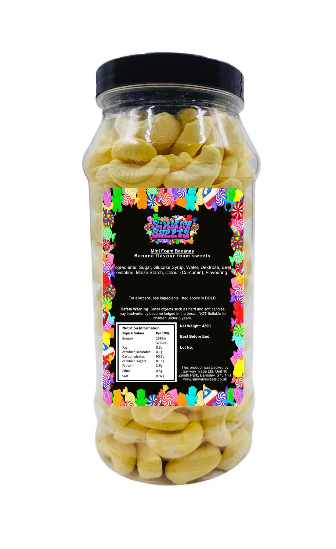 Mini Foam Bananas Retro Sweets Gift Jar - 425g