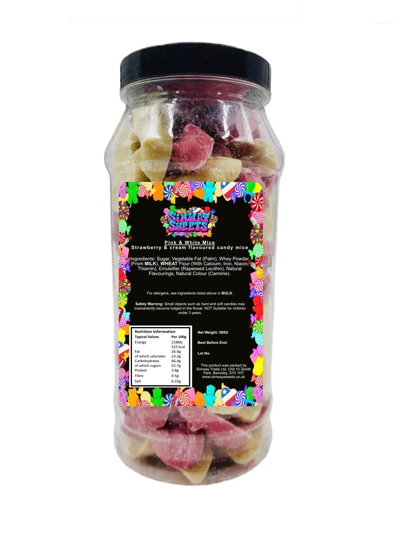Pink & White Chocolate Mice Retro Sweets Gift Jar - 585g