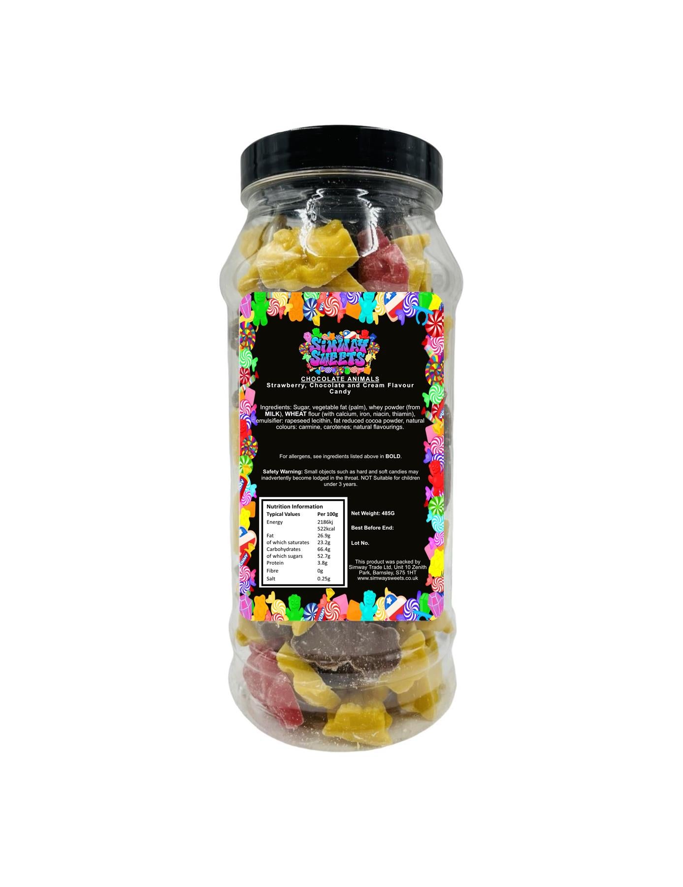 Chocolate Animal Shapes Milk, White & Pink Chocolate Retro Sweets Gift Jar - 485g