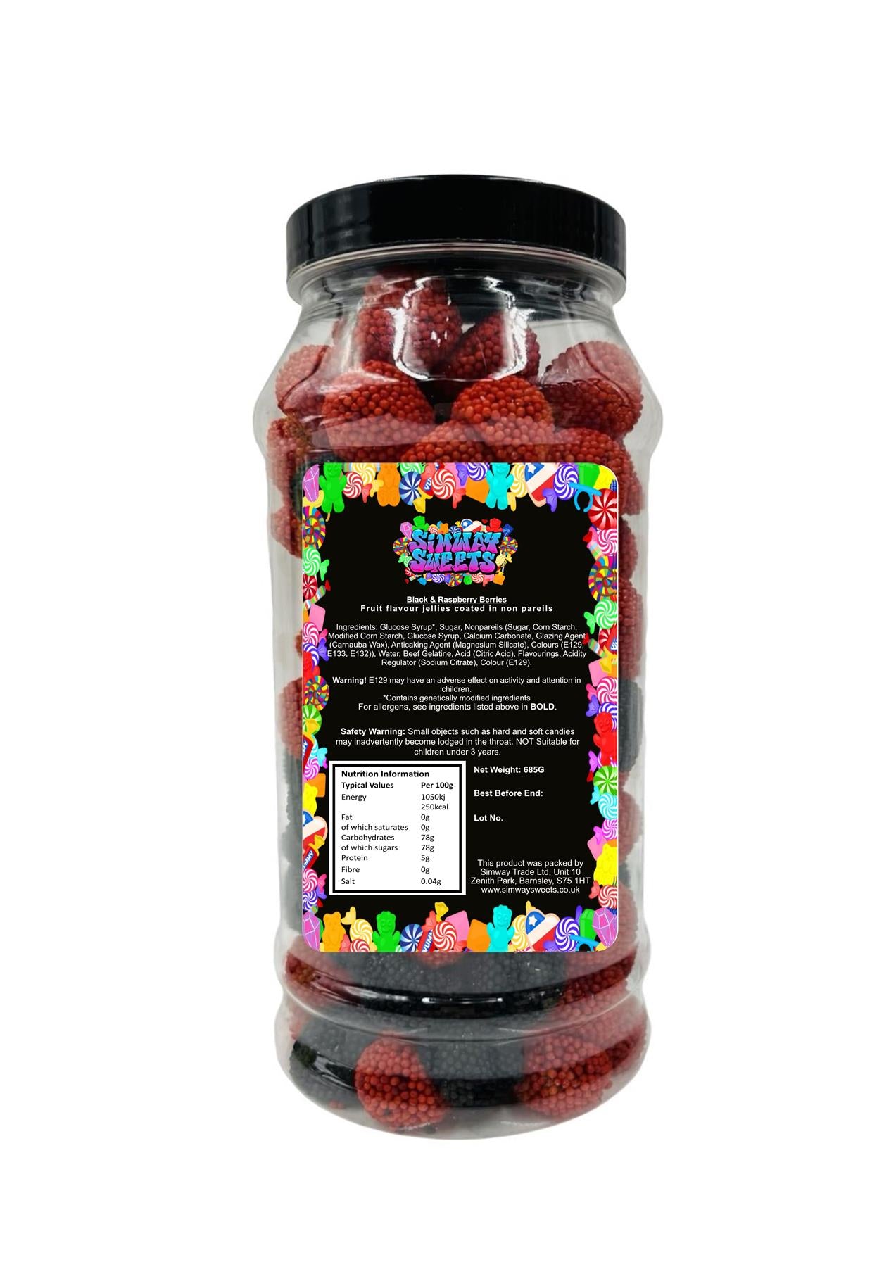 Black & Raspberry Berries Gummy Retro Sweets Gift Jar - 685g