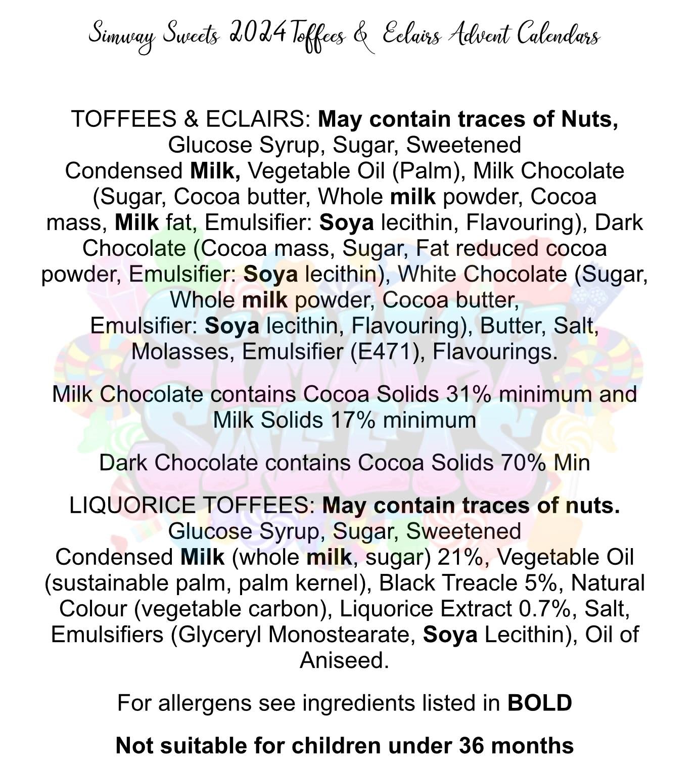 Simway Sweets Toffees, Eclairs & Liquorice Christmas Advent Calendar 2