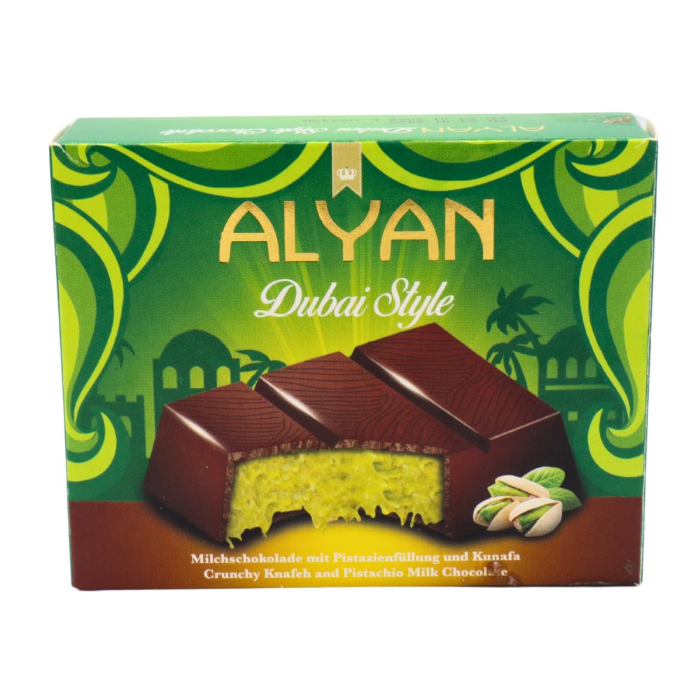 Alyan Dubai Style Chocolate Bar 100g Crunchy Knafeh & Pistachio Milk Chocolate