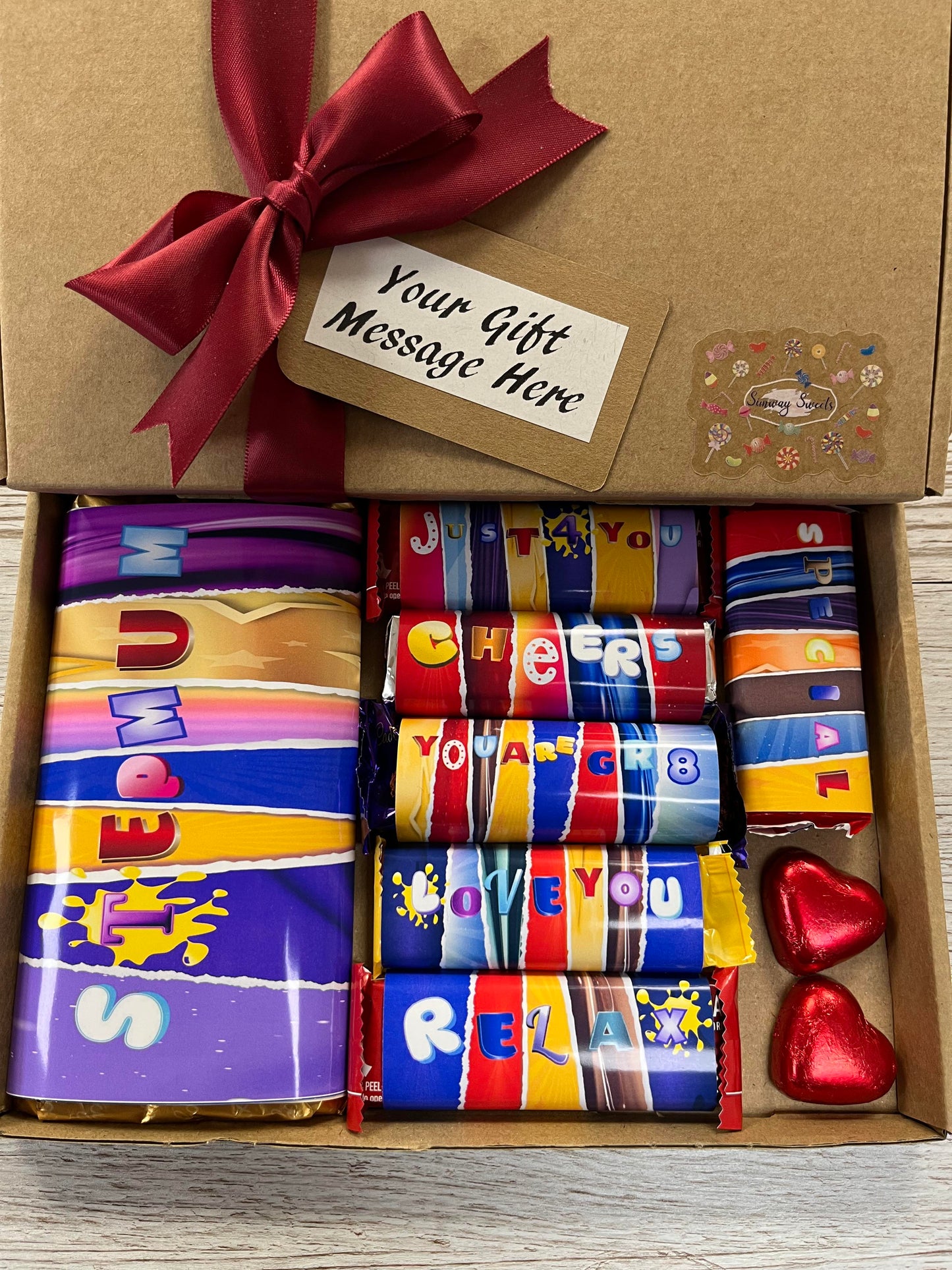 Mothers Day Gift Box With Fun Chocolate Bar Wrappers - Step Mum