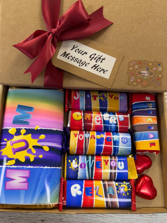 Mothers Day Gift Box With Fun Chocolate Bar Wrappers - Mum