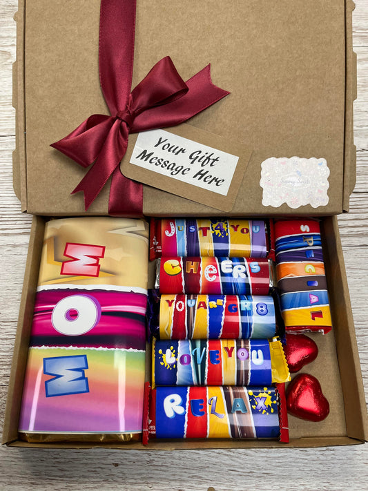 Mothers Day Gift Box With Fun Chocolate Bar Wrappers - Mom