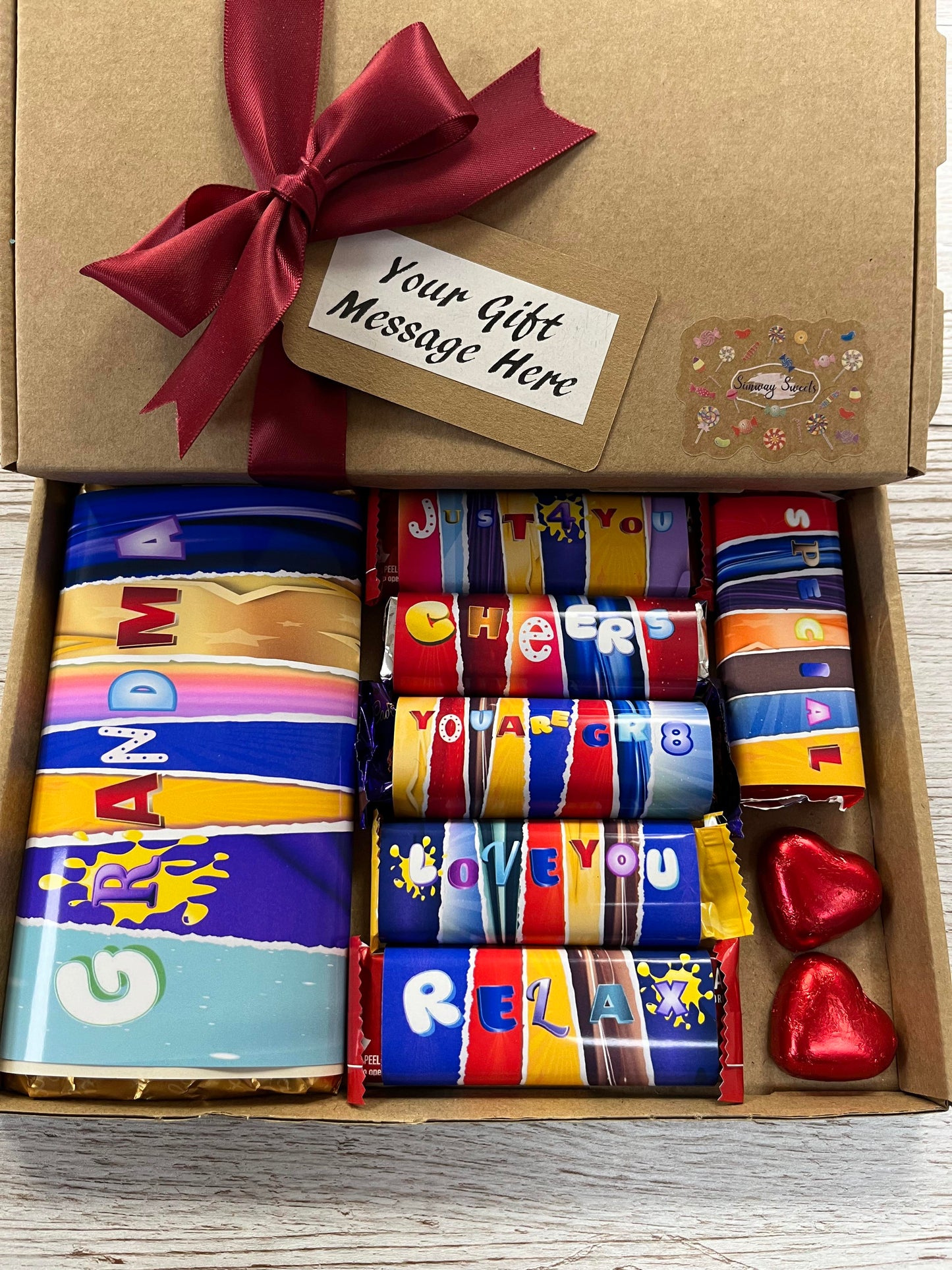 Mothers Day Gift Box With Fun Chocolate Bar Wrappers - Grandma