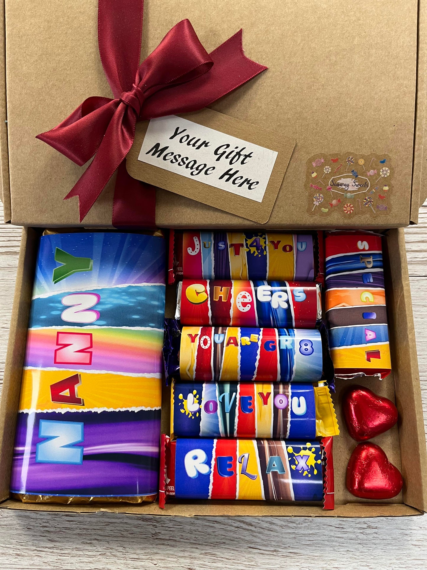 Mothers Day Gift Box With Fun Chocolate Bar Wrappers - Nanny