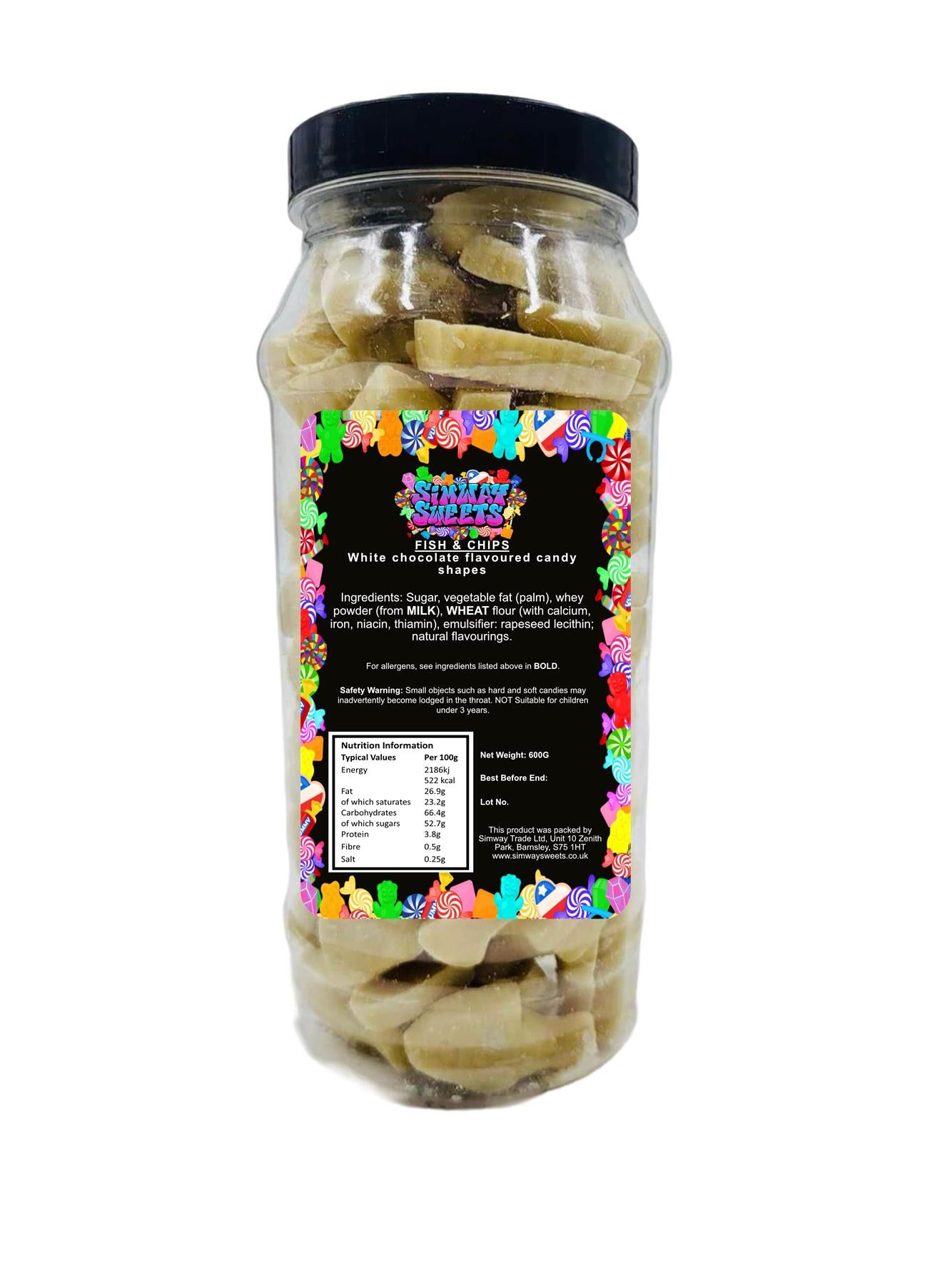 White Chocolate Fish & Chips Shapes Retro Sweets Gift Jar - 600g