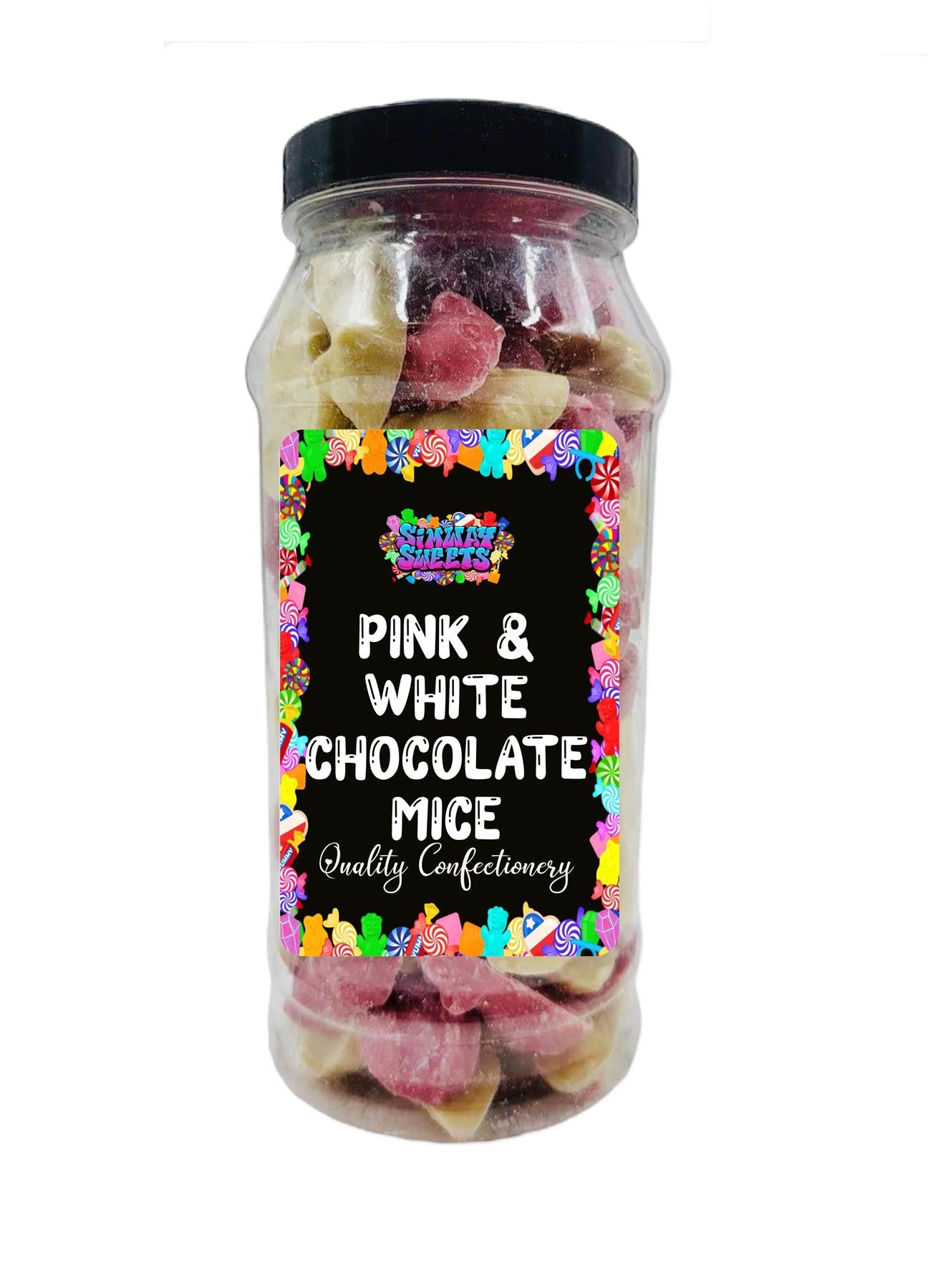 Pink & White Chocolate Mice Retro Sweets Gift Jar - 585g