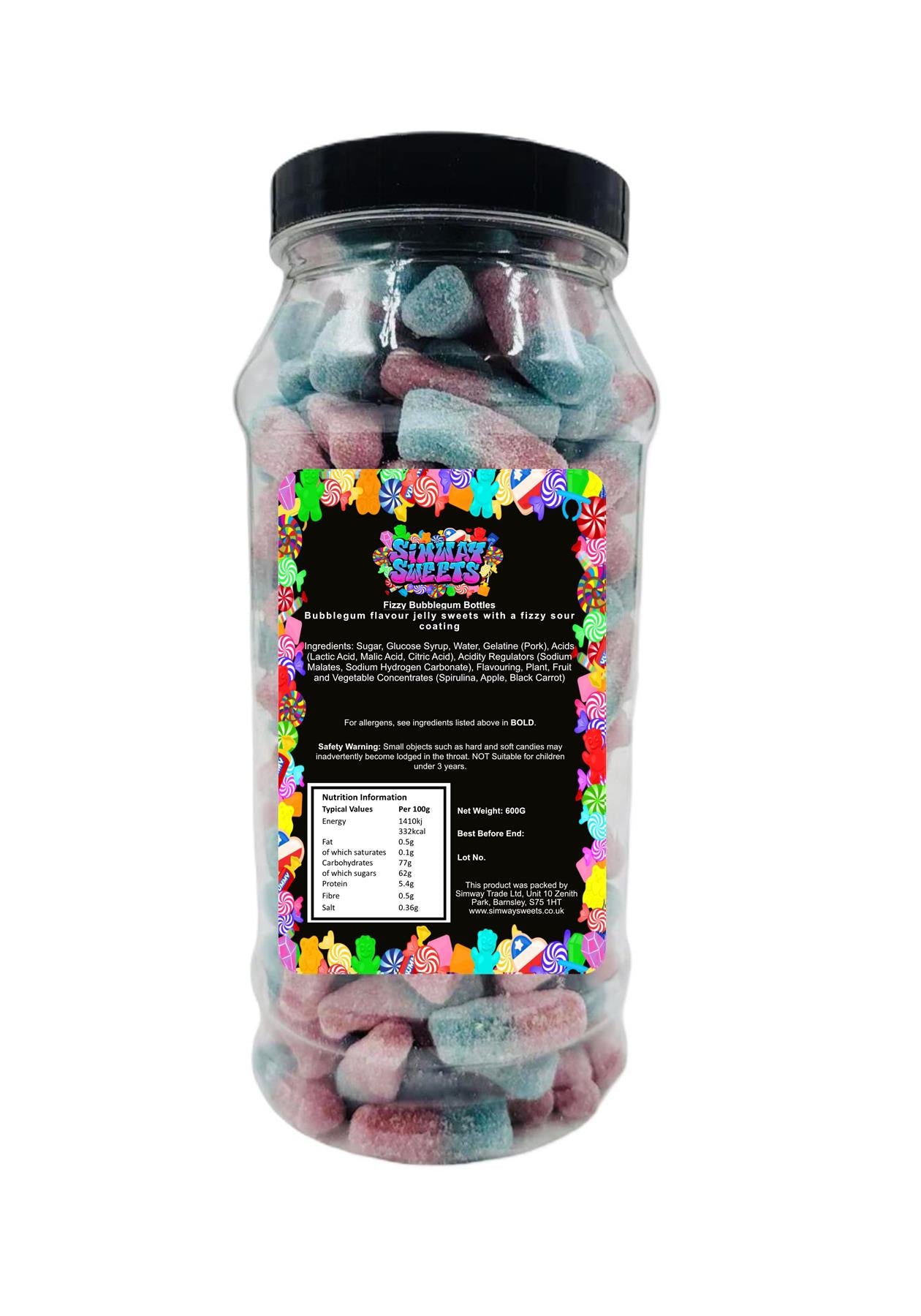 Fizzy Bubblegum Bottles Pink and Blue Bottles Retro Sweets Gift Jar - 600g