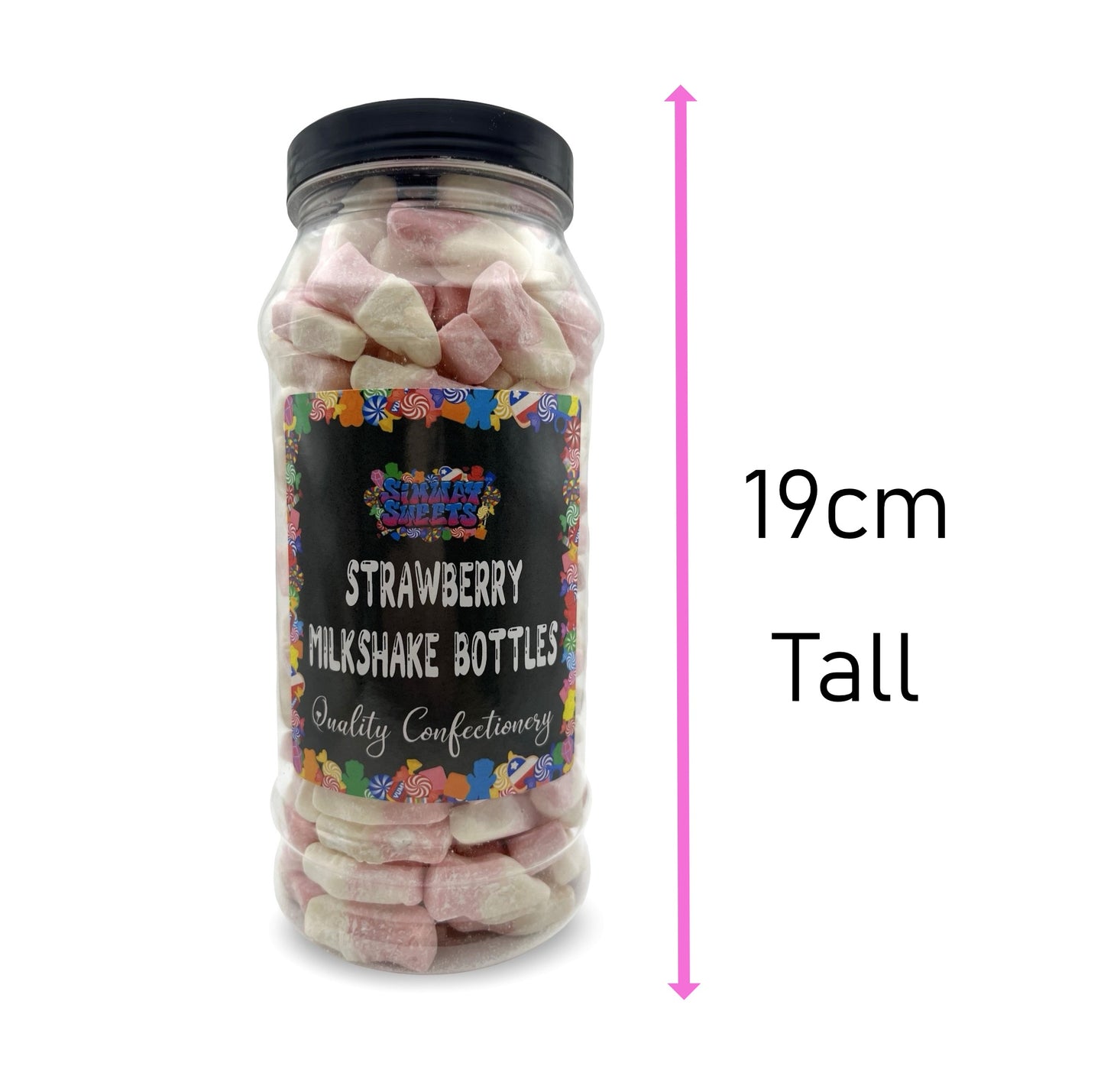 Strawberry Milkshake Bottles (Dusted) Retro Sweets Gift Jar - 485g